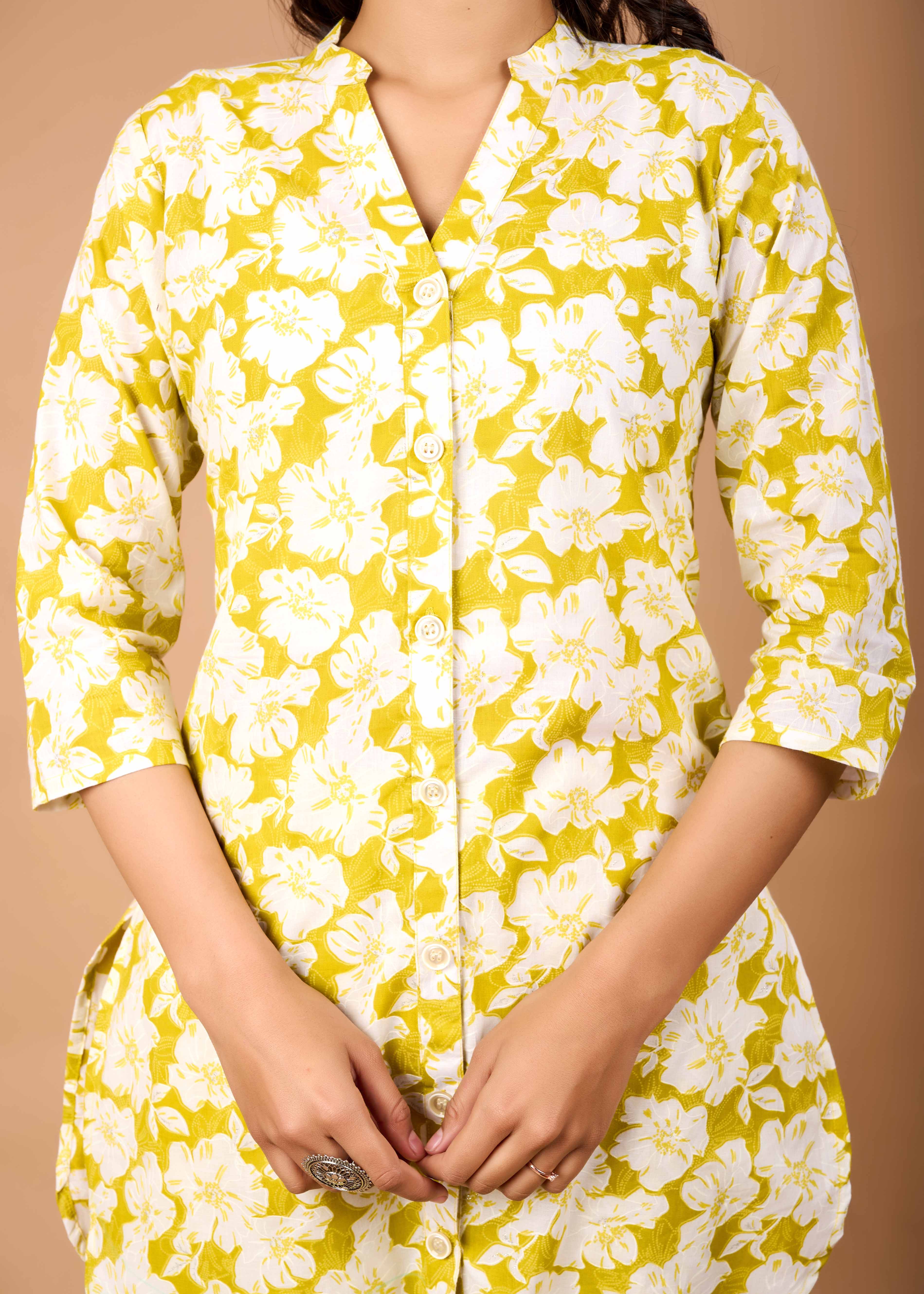 AAIRA YELLOW HAND CRAFTED COTTON CO-OD SET