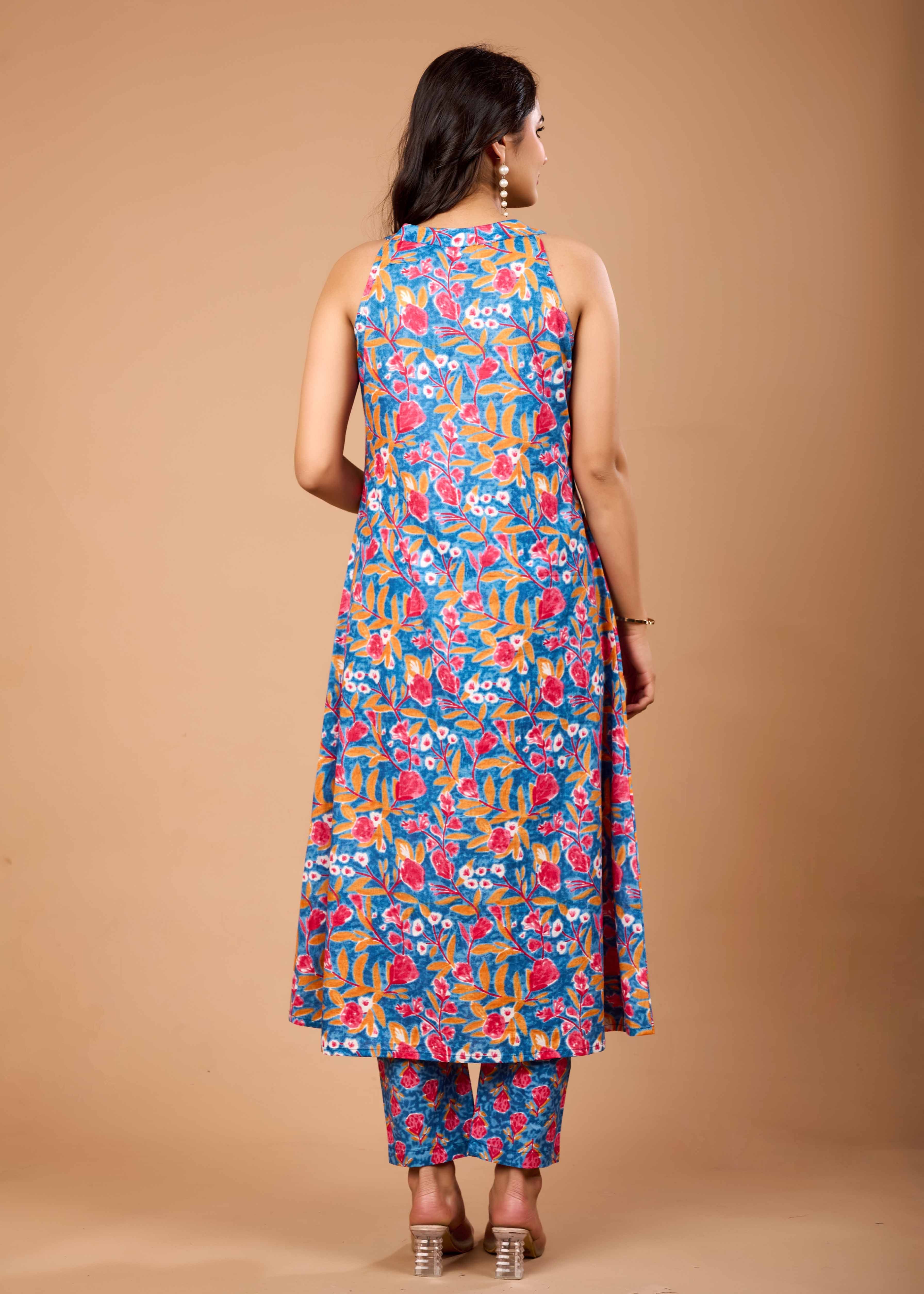 BELLFLOWER BLUE HAND CRAFTED COTTON KURTA PANT SET