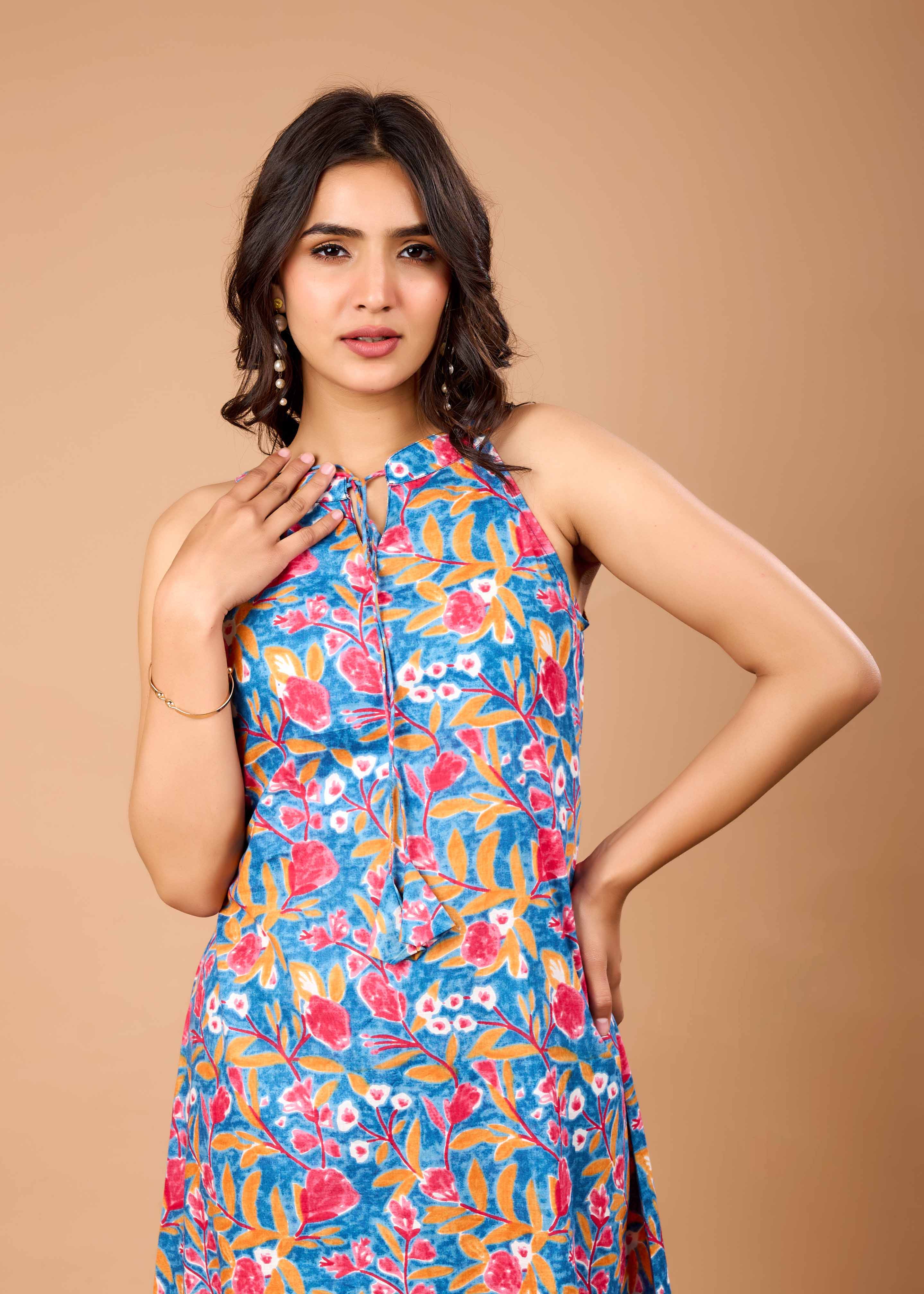 BELLFLOWER BLUE HAND CRAFTED COTTON KURTA PANT SET