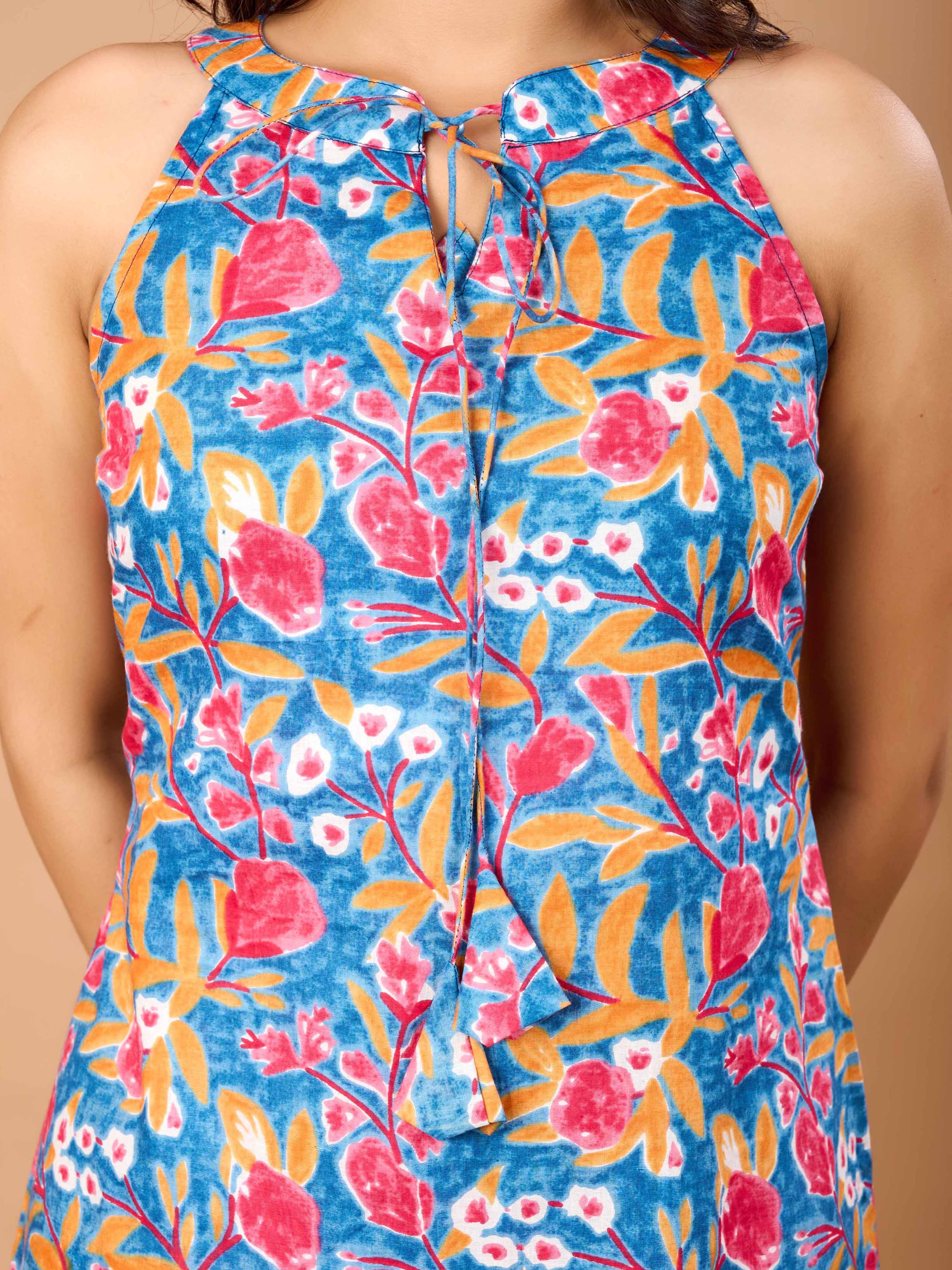 BELLFLOWER BLUE HAND CRAFTED COTTON KURTA PANT SET