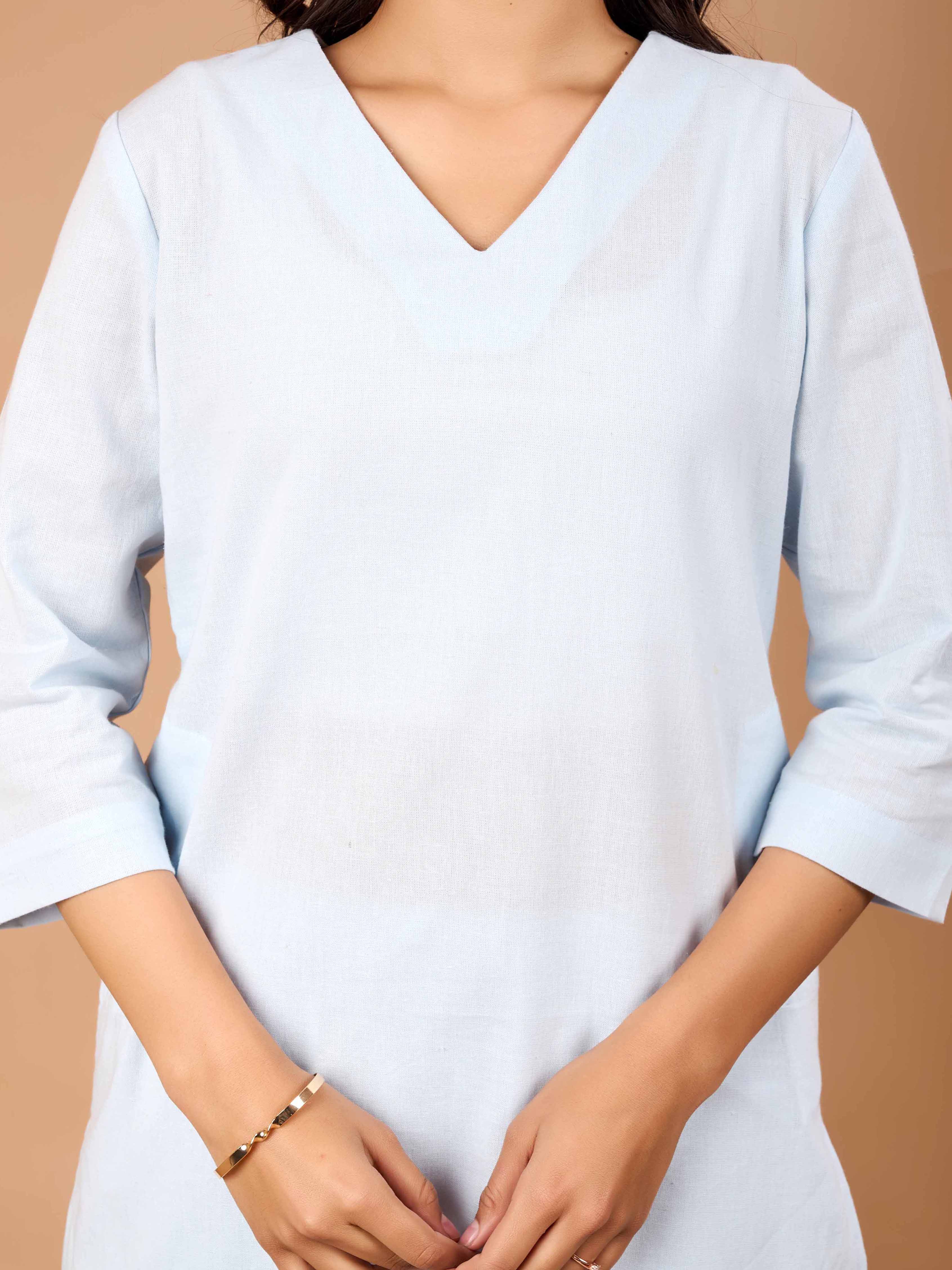 PEARLY BLUE HAND CRAFTED COTTON FLEX KURTA PANT SET