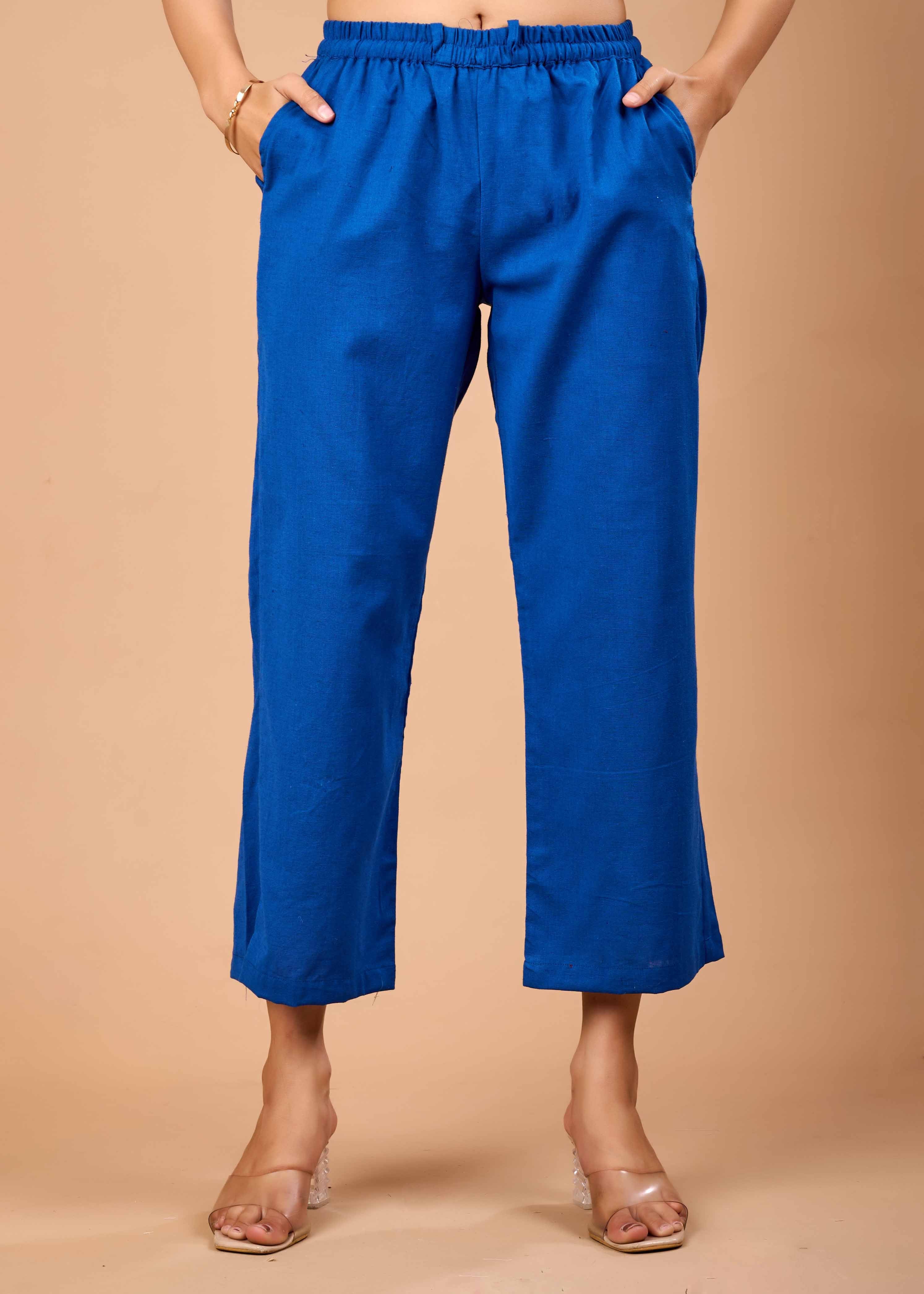 MAJESTIC BLUE HAND CRAFTED COTTON FLEX KURTA PANT SET