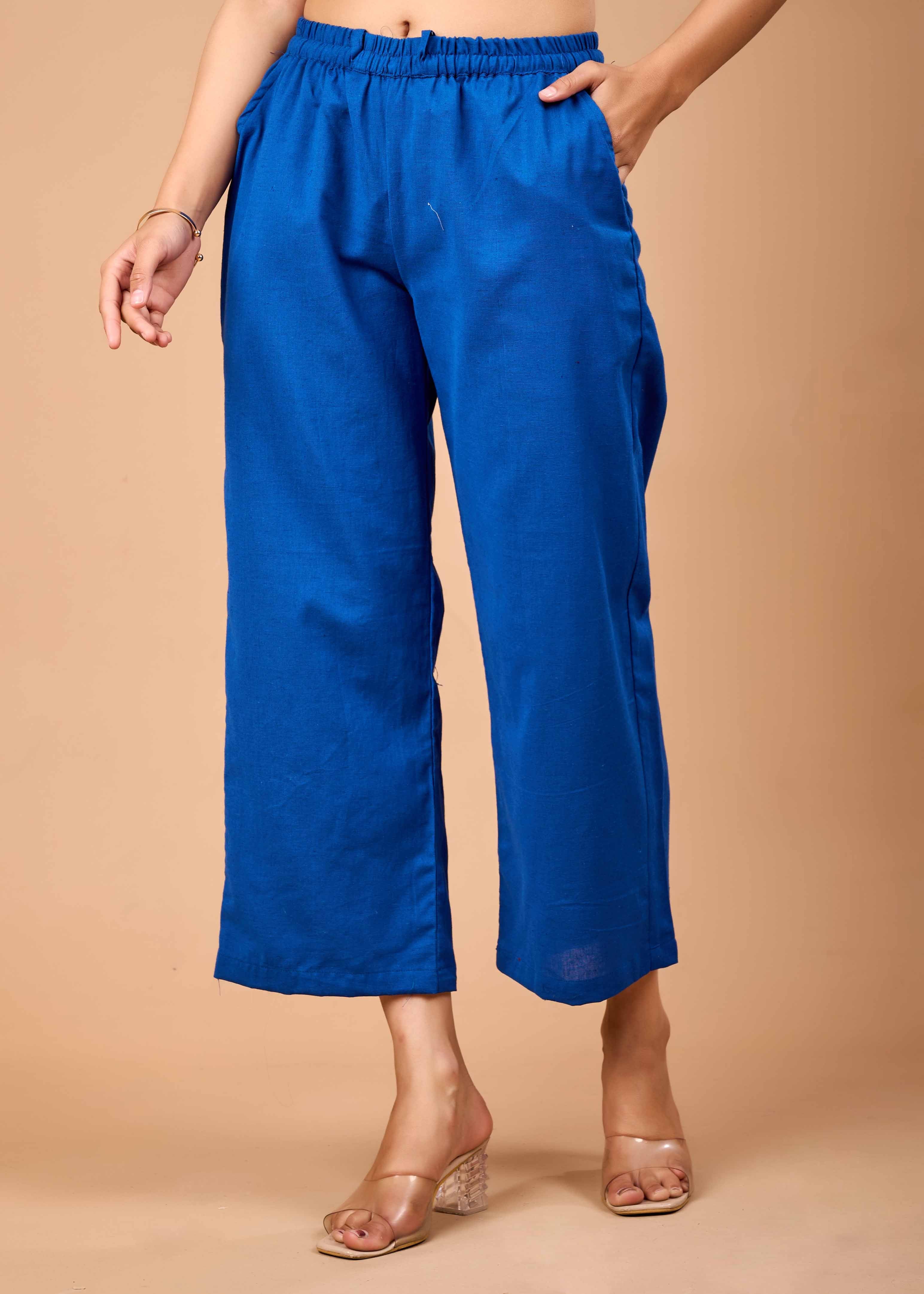 MAJESTIC BLUE HAND CRAFTED COTTON FLEX KURTA PANT SET