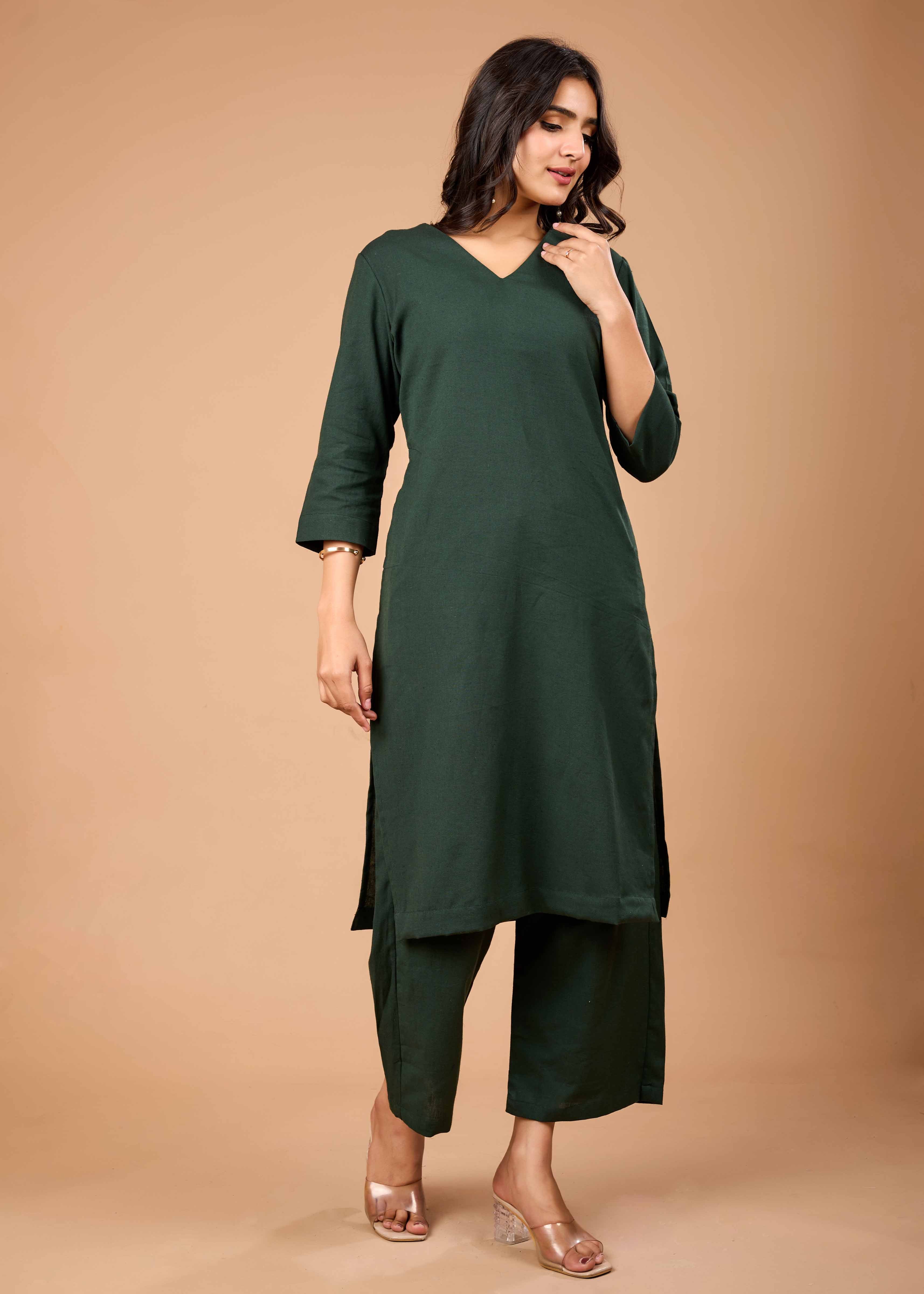 MAYRA GREEN HAND CRAFTED COTTON FLEX KURTA PANT SET