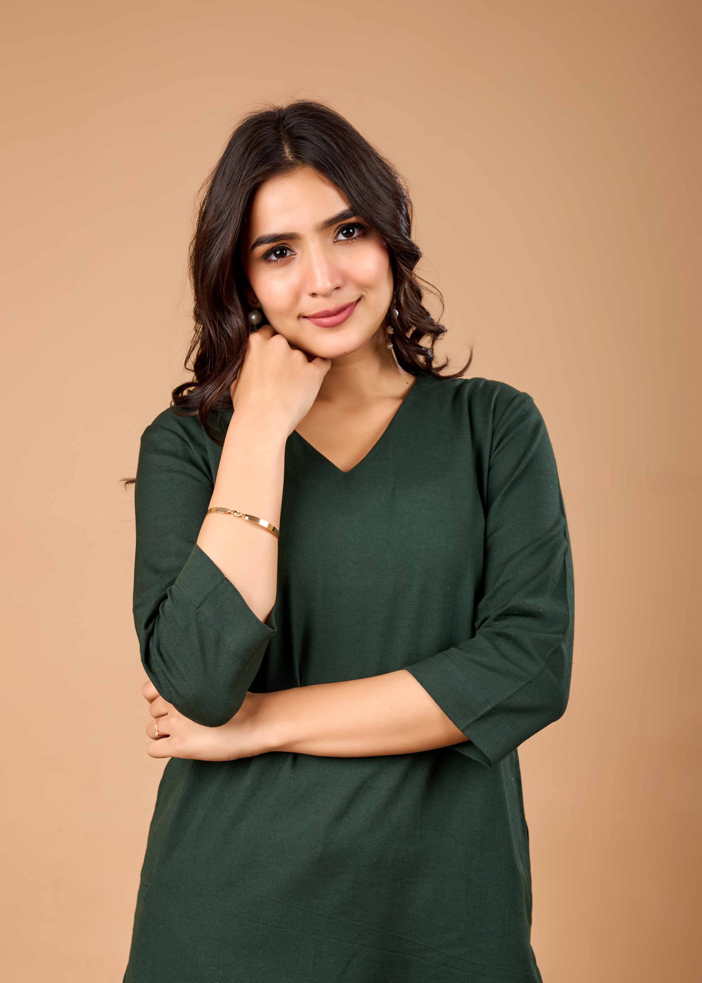 MAYRA GREEN HAND CRAFTED COTTON FLEX KURTA PANT SET