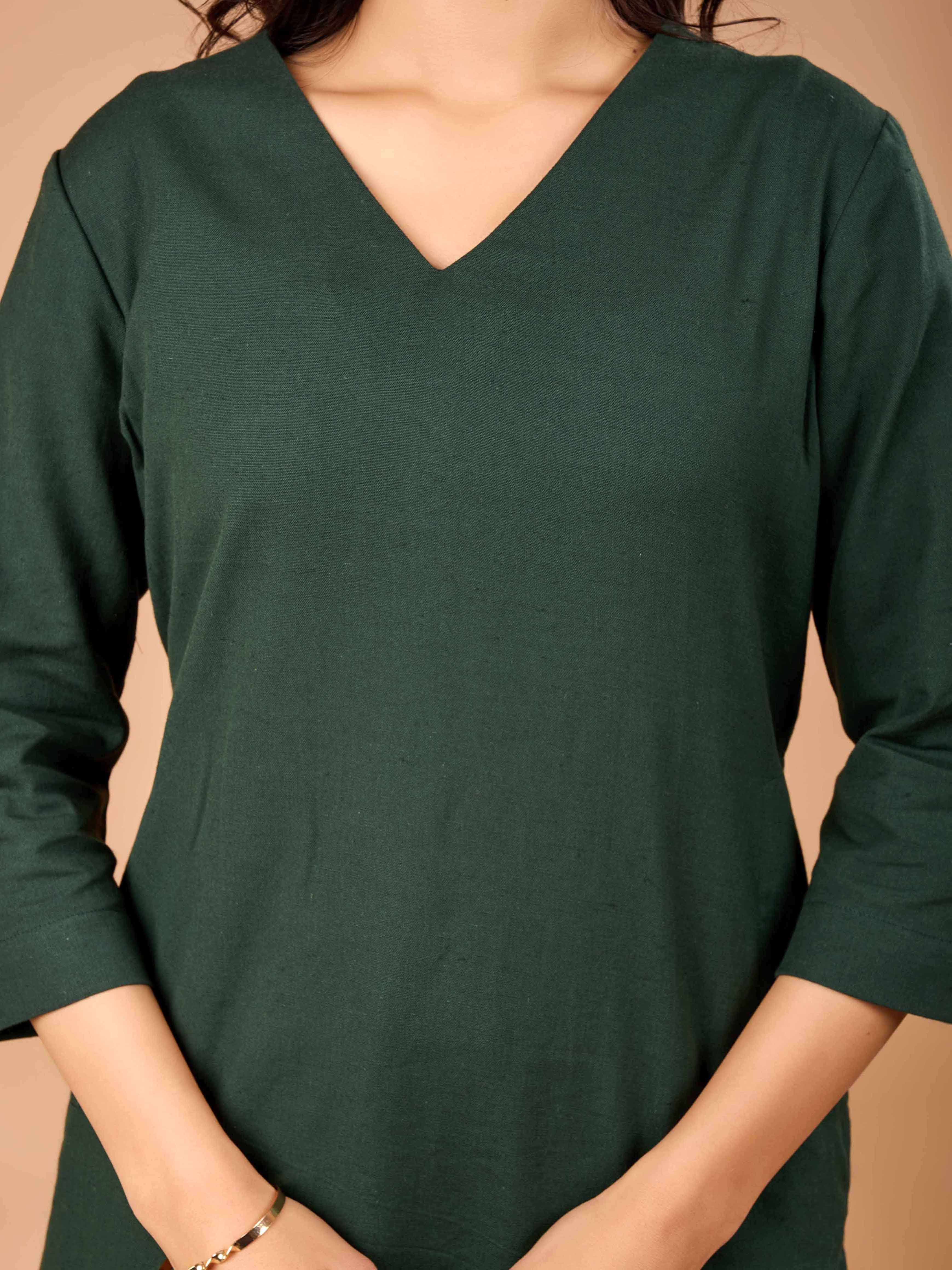 MAYRA GREEN HAND CRAFTED COTTON FLEX KURTA PANT SET