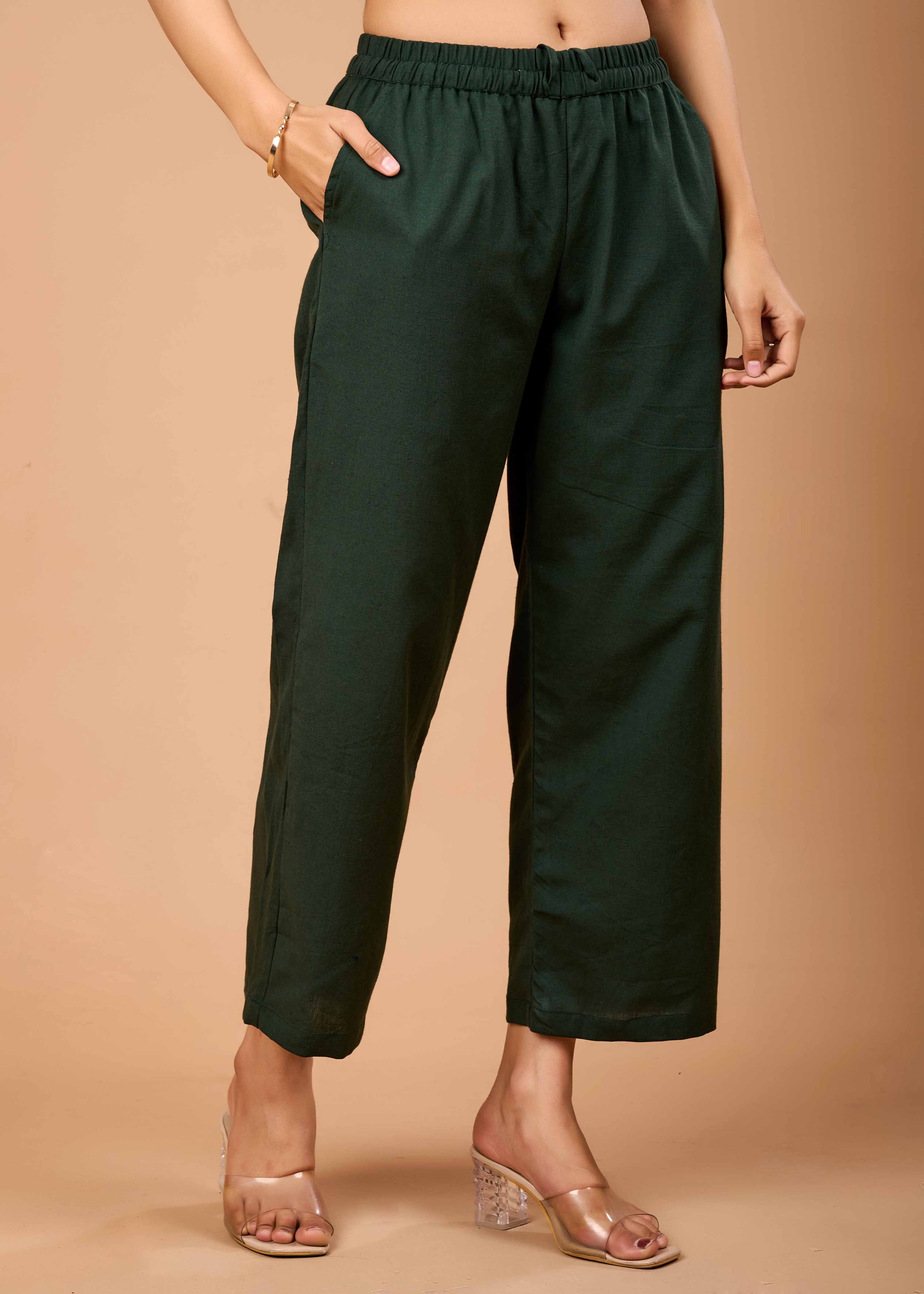 MAYRA GREEN HAND CRAFTED COTTON FLEX KURTA PANT SET