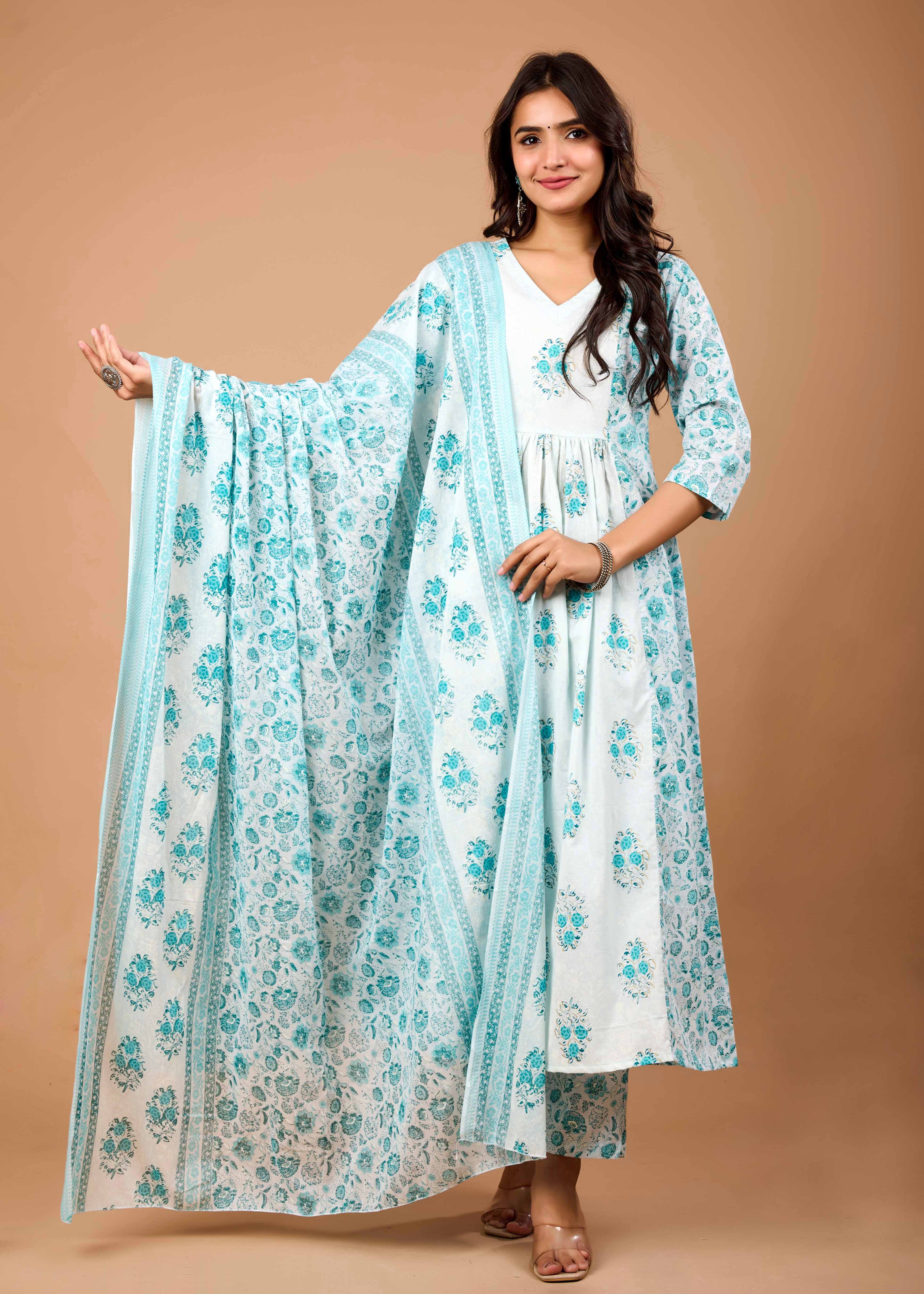 KLARA  GREEN HAND CRAFTED COTTON SUIT SET