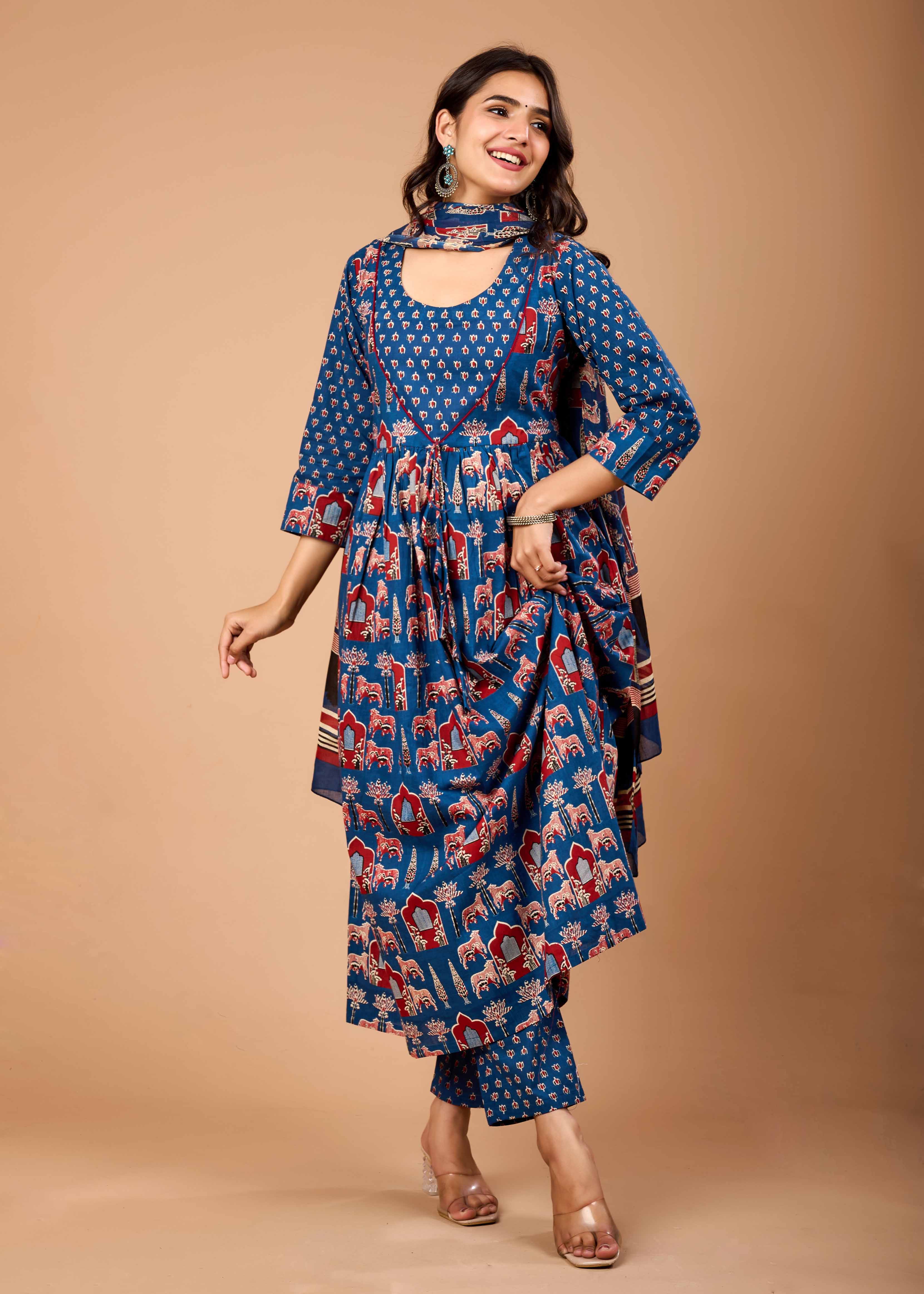 DARIA BLUE HAND CRAFTED COTTON SUIT SET