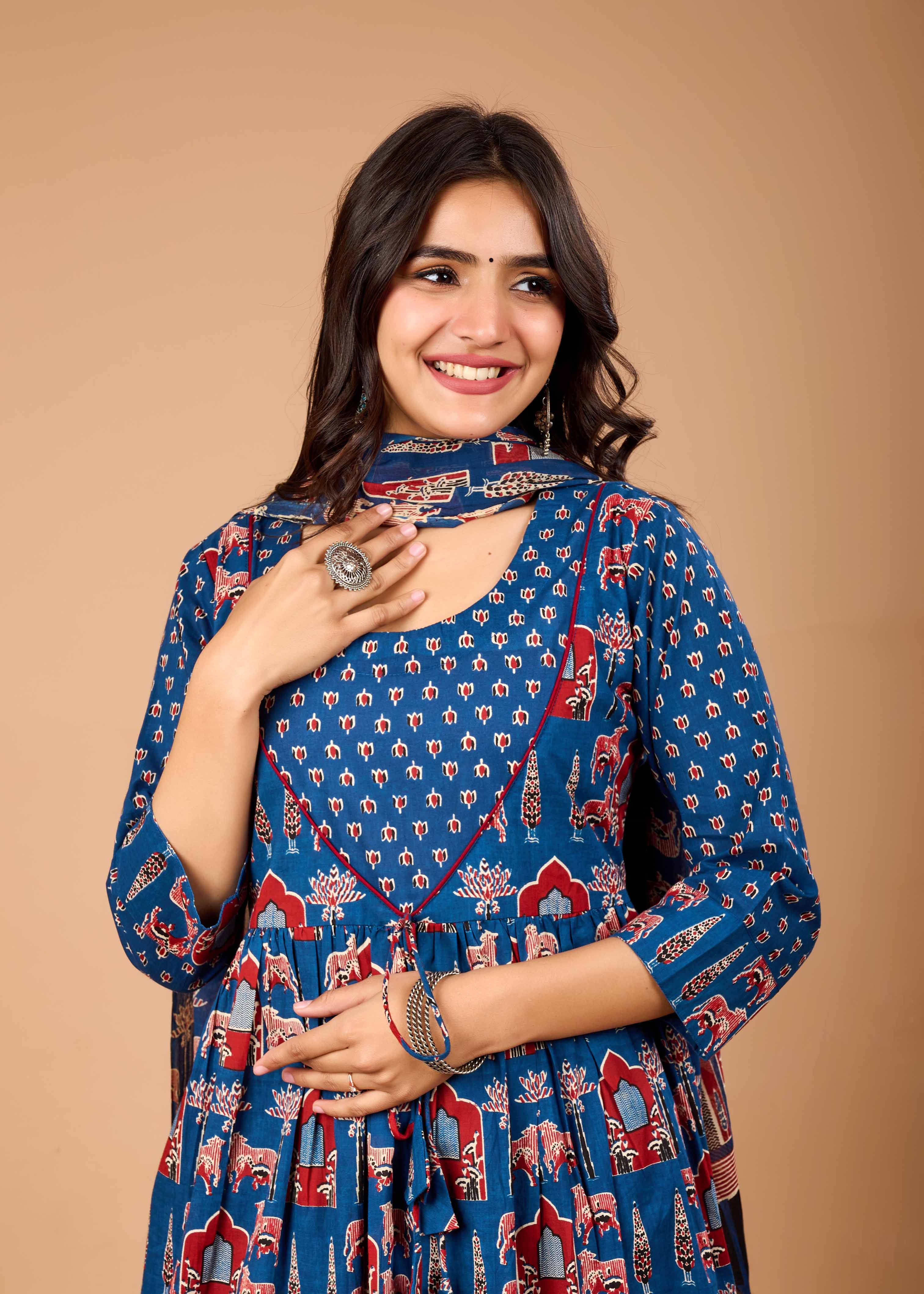 DARIA BLUE HAND CRAFTED COTTON SUIT SET