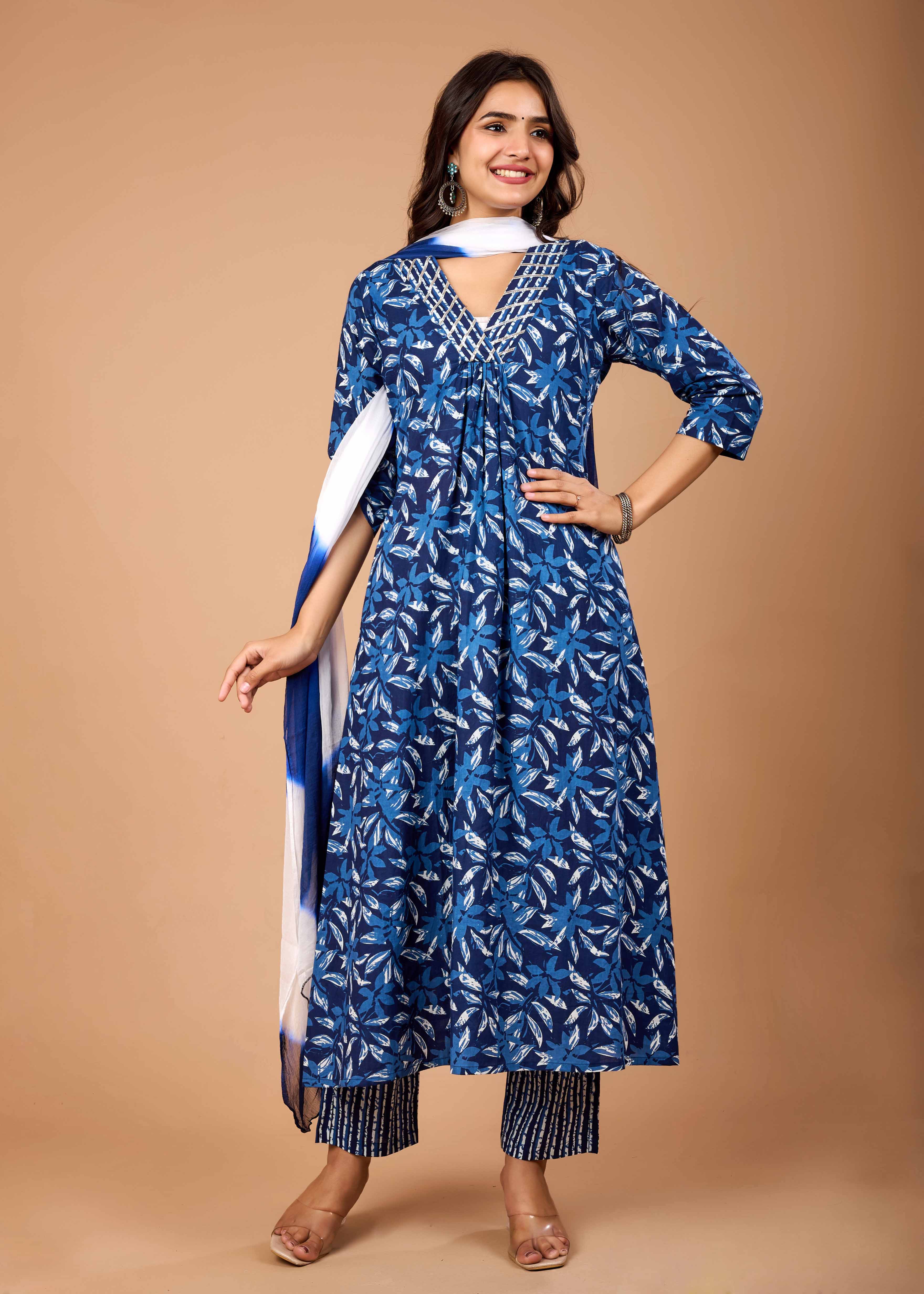 INDIGO BLUE HAND CRAFTED COTTON SUIT SET