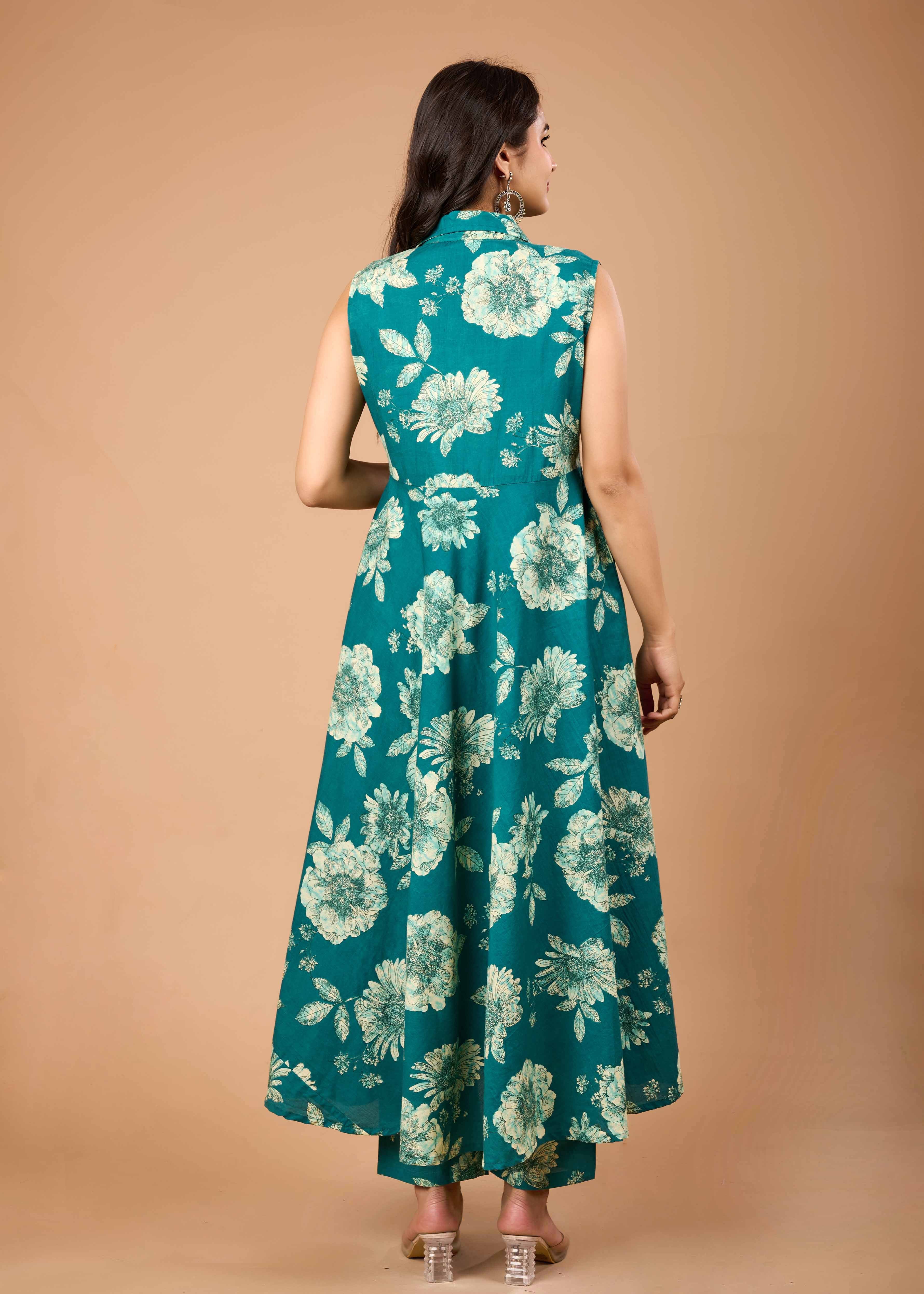 SELENA GREEN HAND CRAFTED COTTON KURTA PANT SET