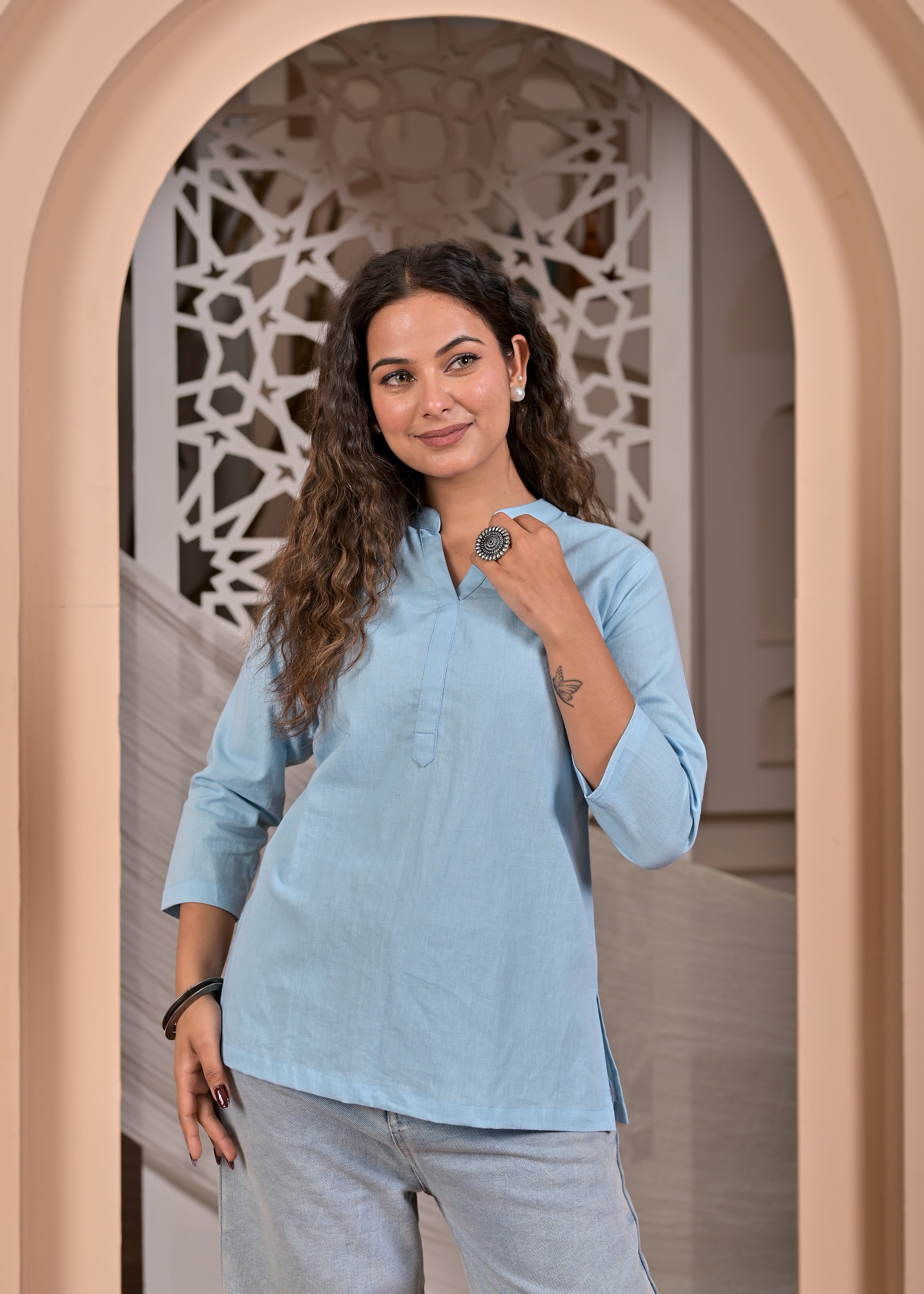 Nama’s Women Solid Black Straight Kurti Top