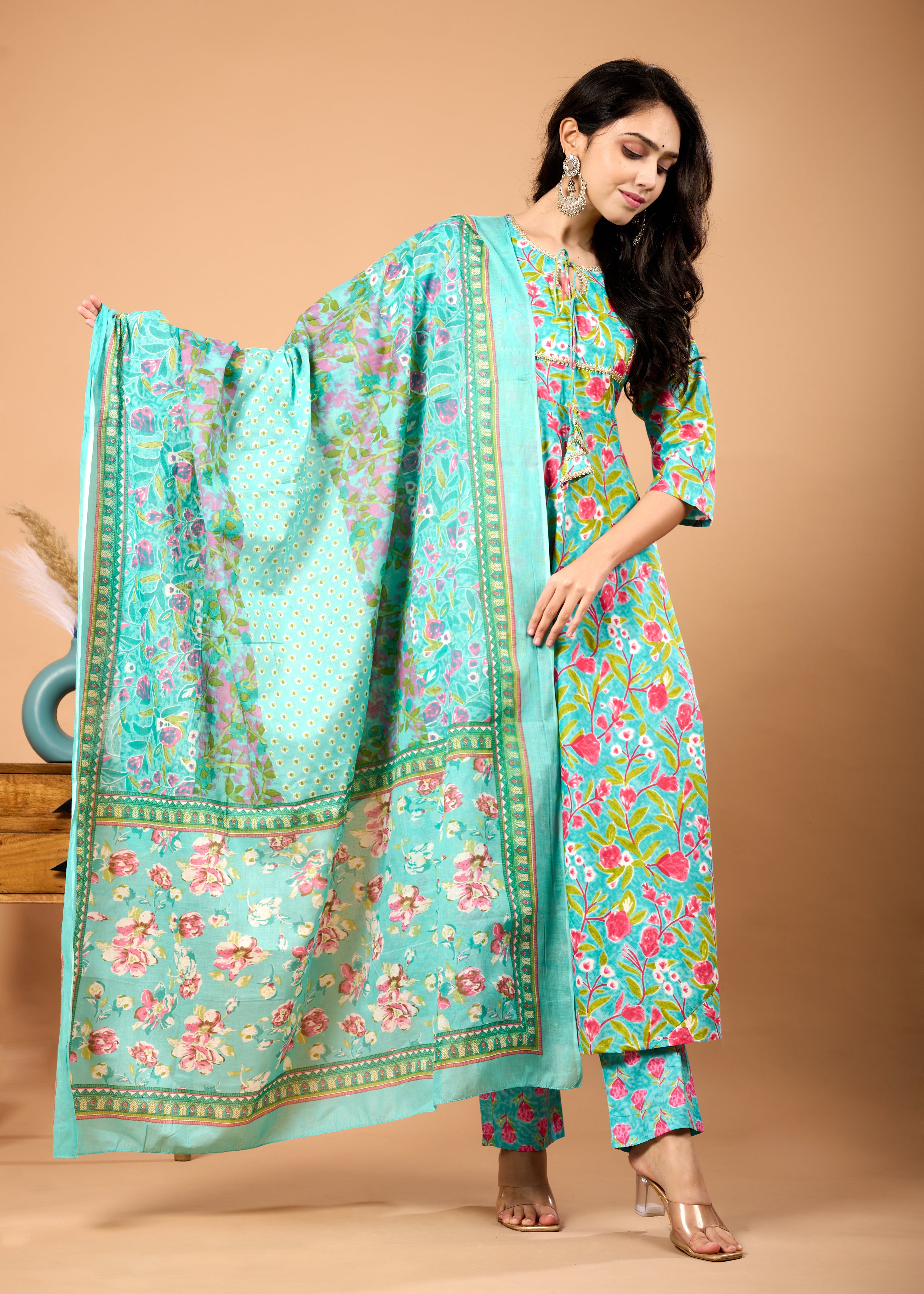 MONA BLUE HAND CRAFTED COTTON SUIT SET