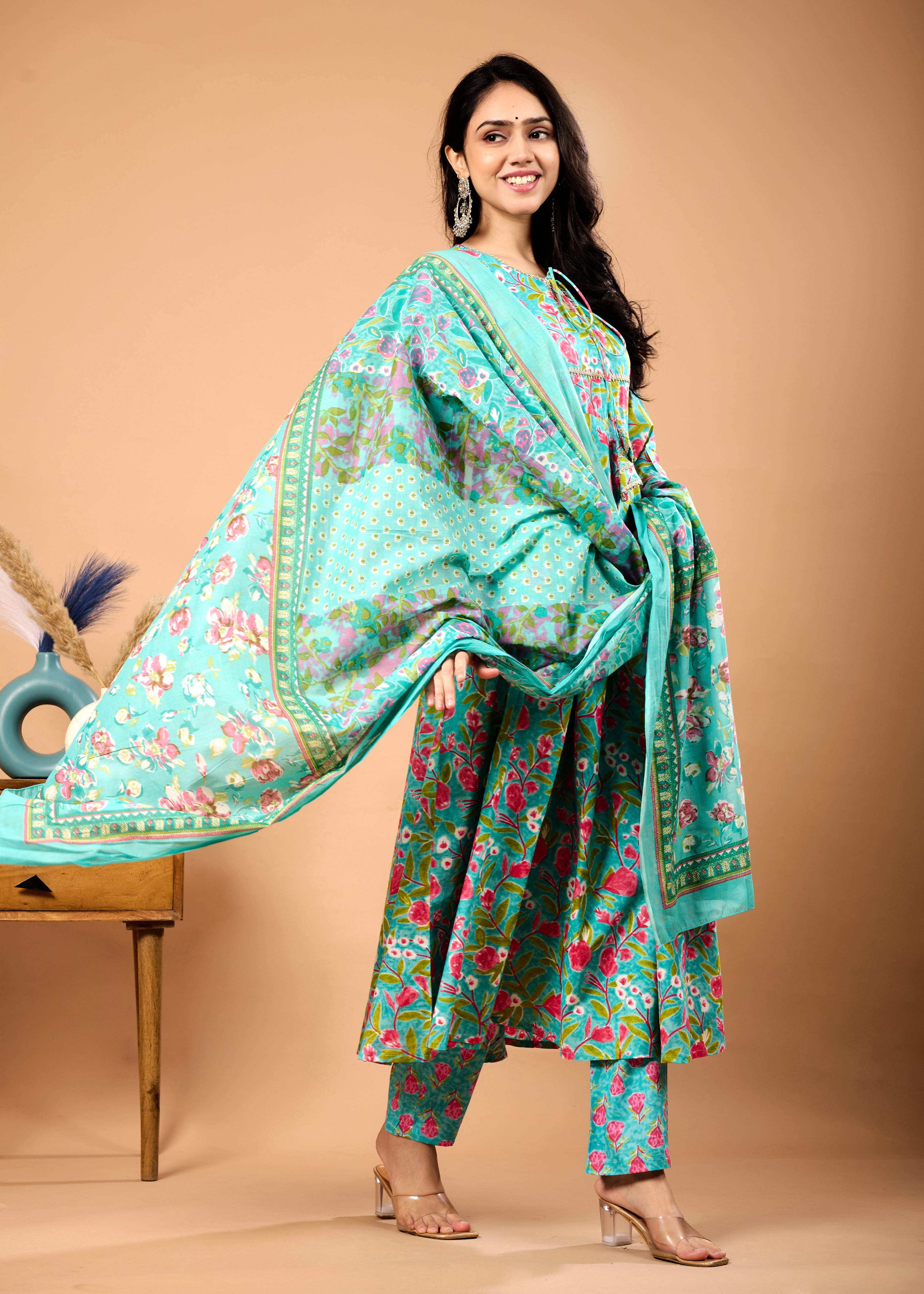 MONA BLUE HAND CRAFTED COTTON SUIT SET