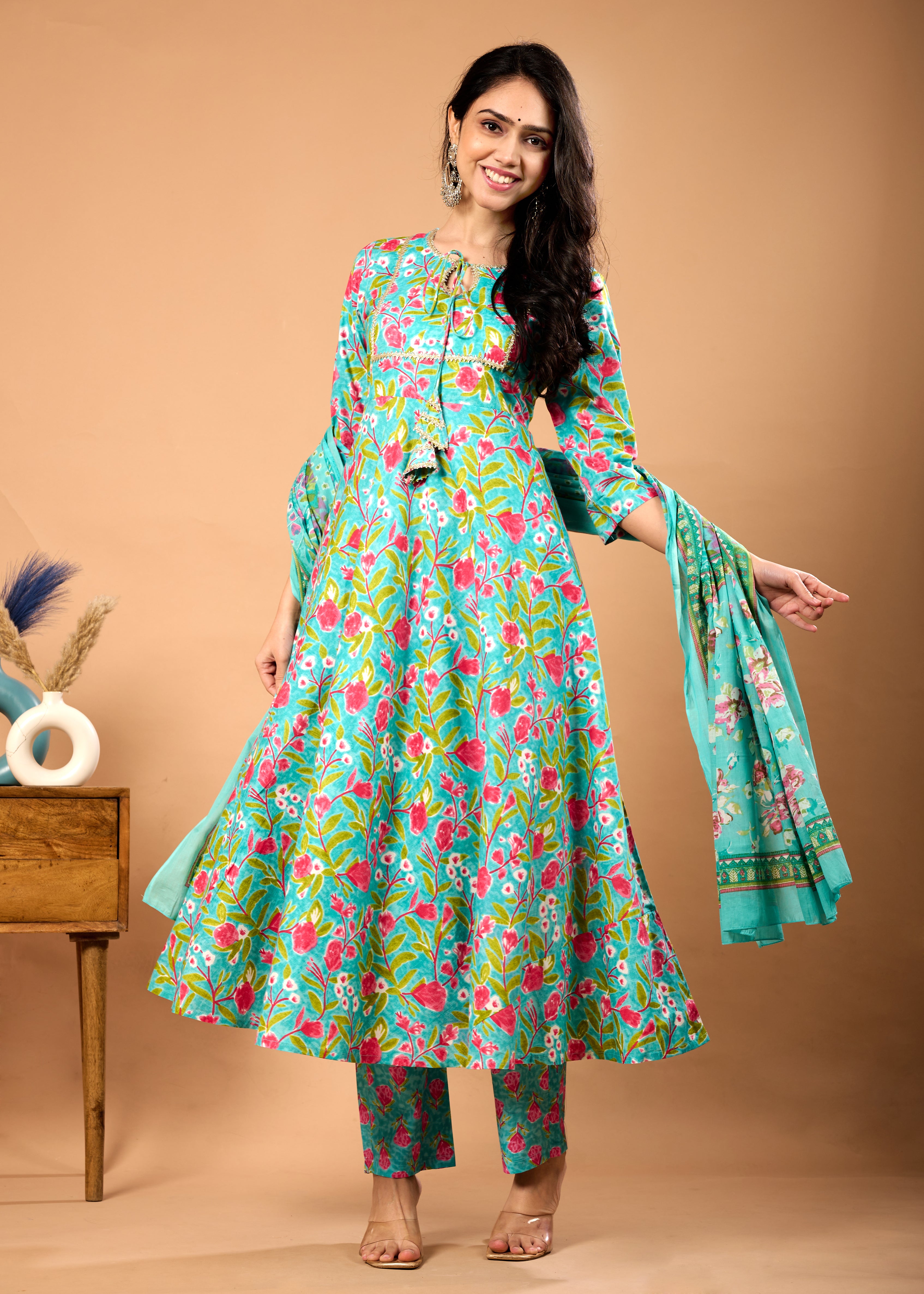 MONA BLUE HAND CRAFTED COTTON SUIT SET