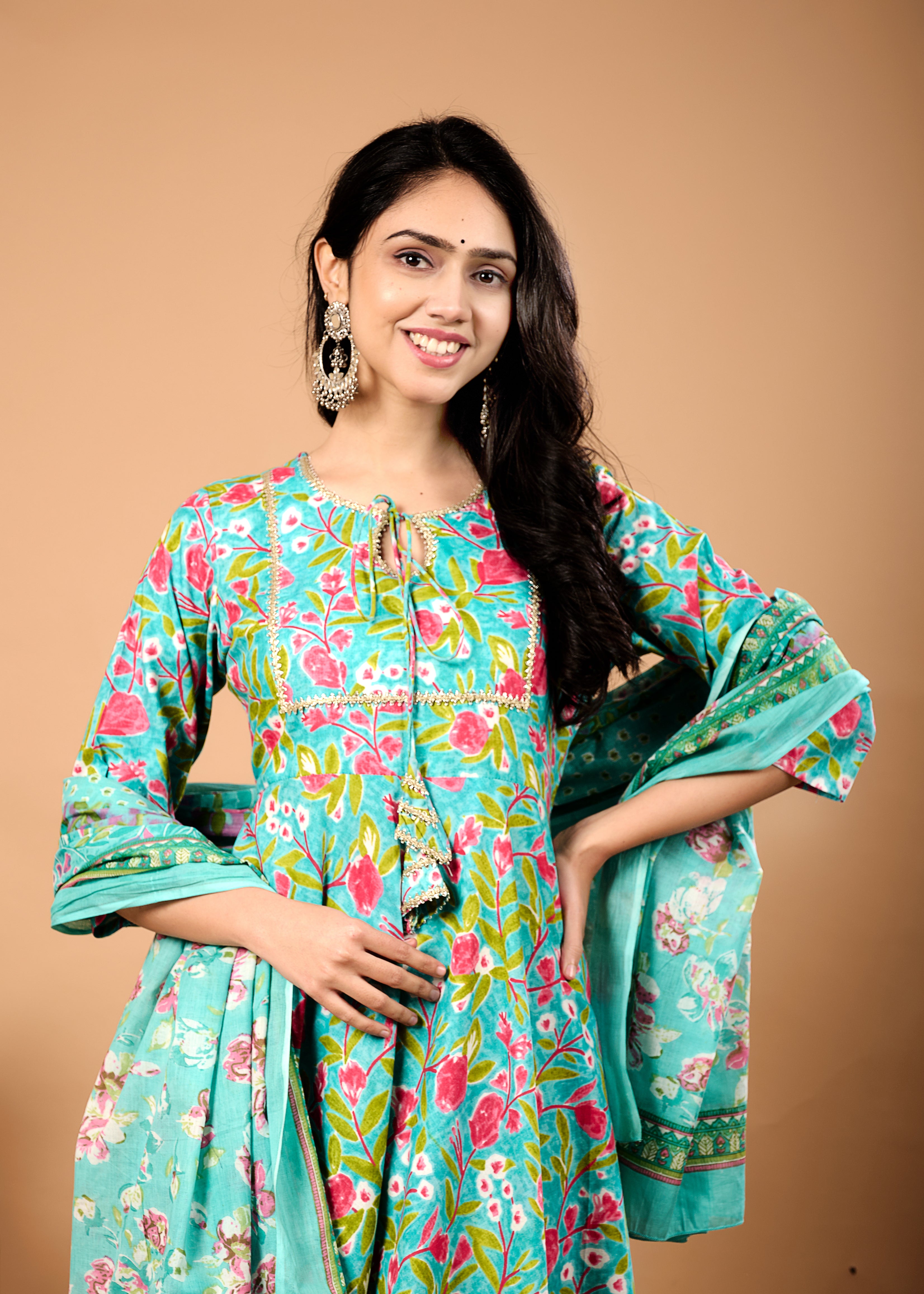 MONA BLUE HAND CRAFTED COTTON SUIT SET