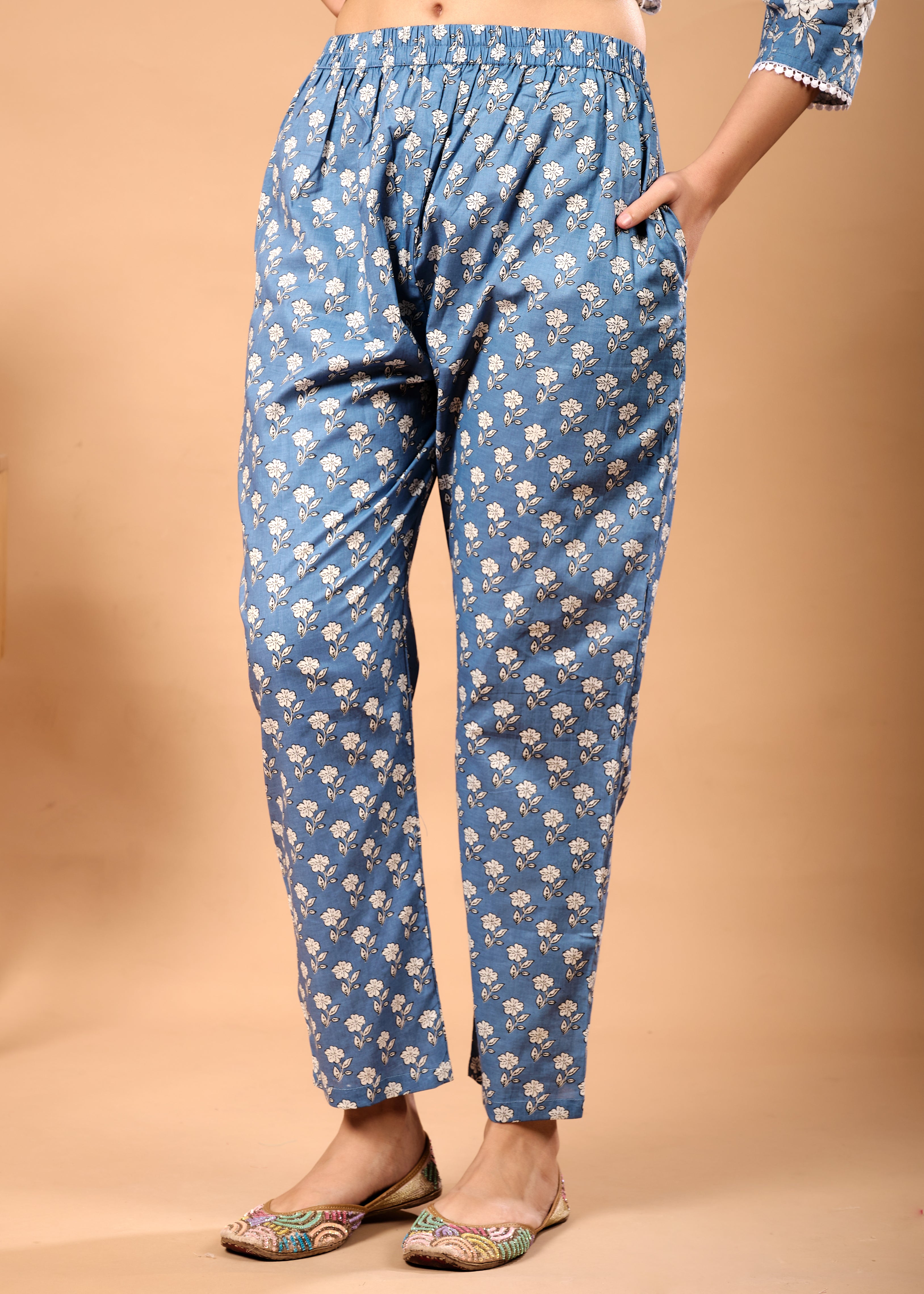 EILISH BLUE HAND CRAFTED COTTON SUIT SET