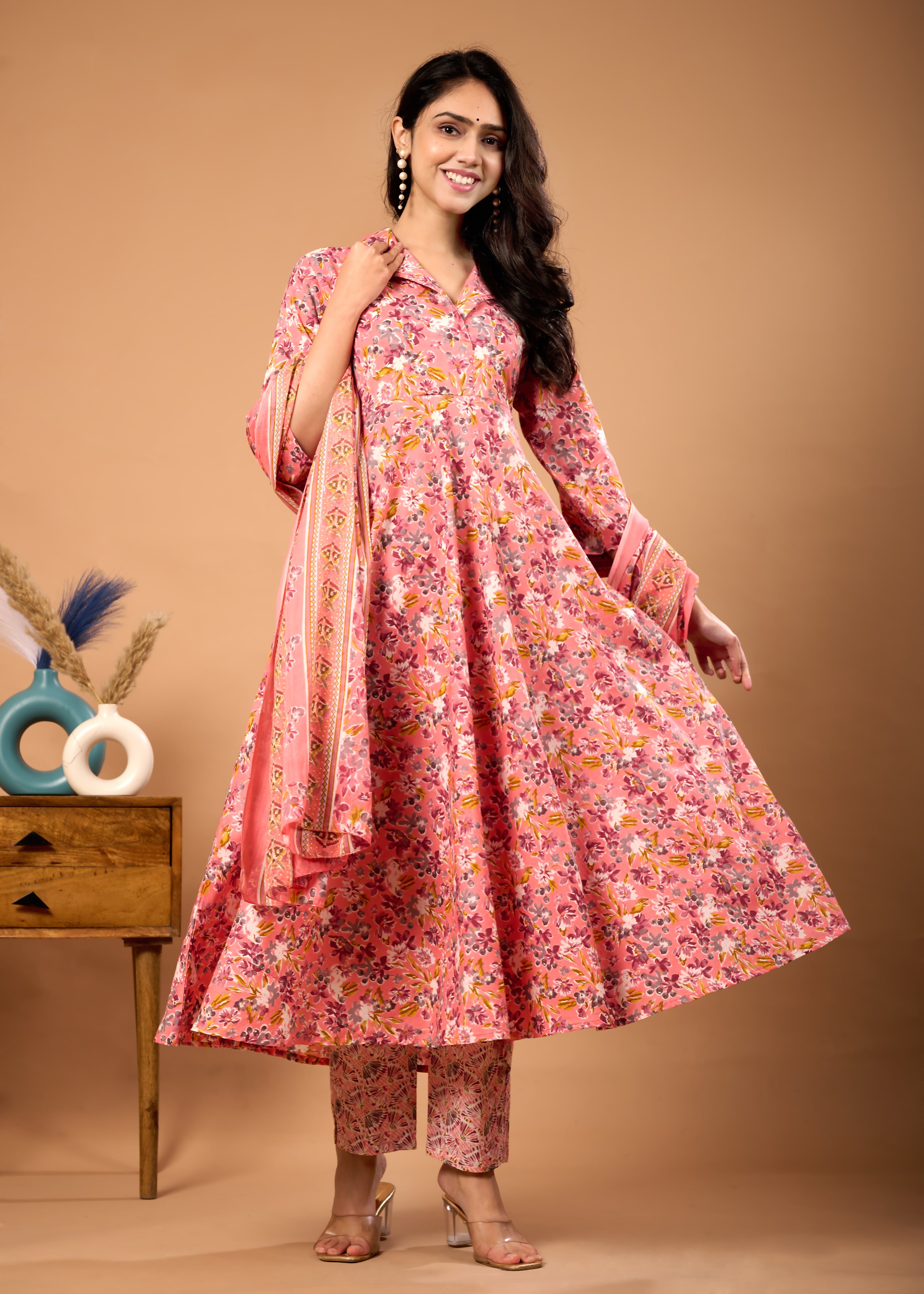 MISHA PEACH HAND CRAFTED COTTON SUIT SET