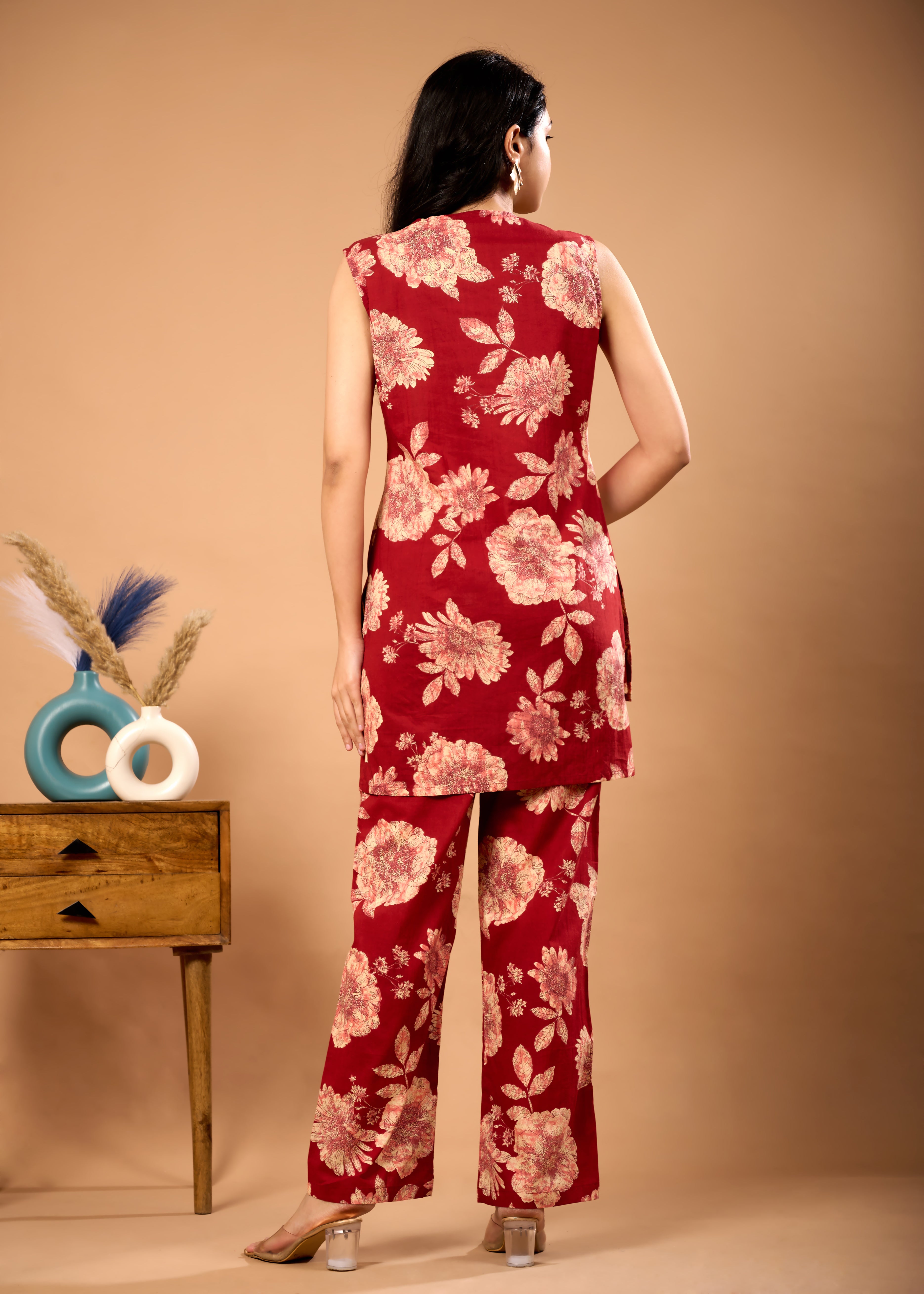 RUHI RED HAND CRAFTED COTTON CO-OD SET