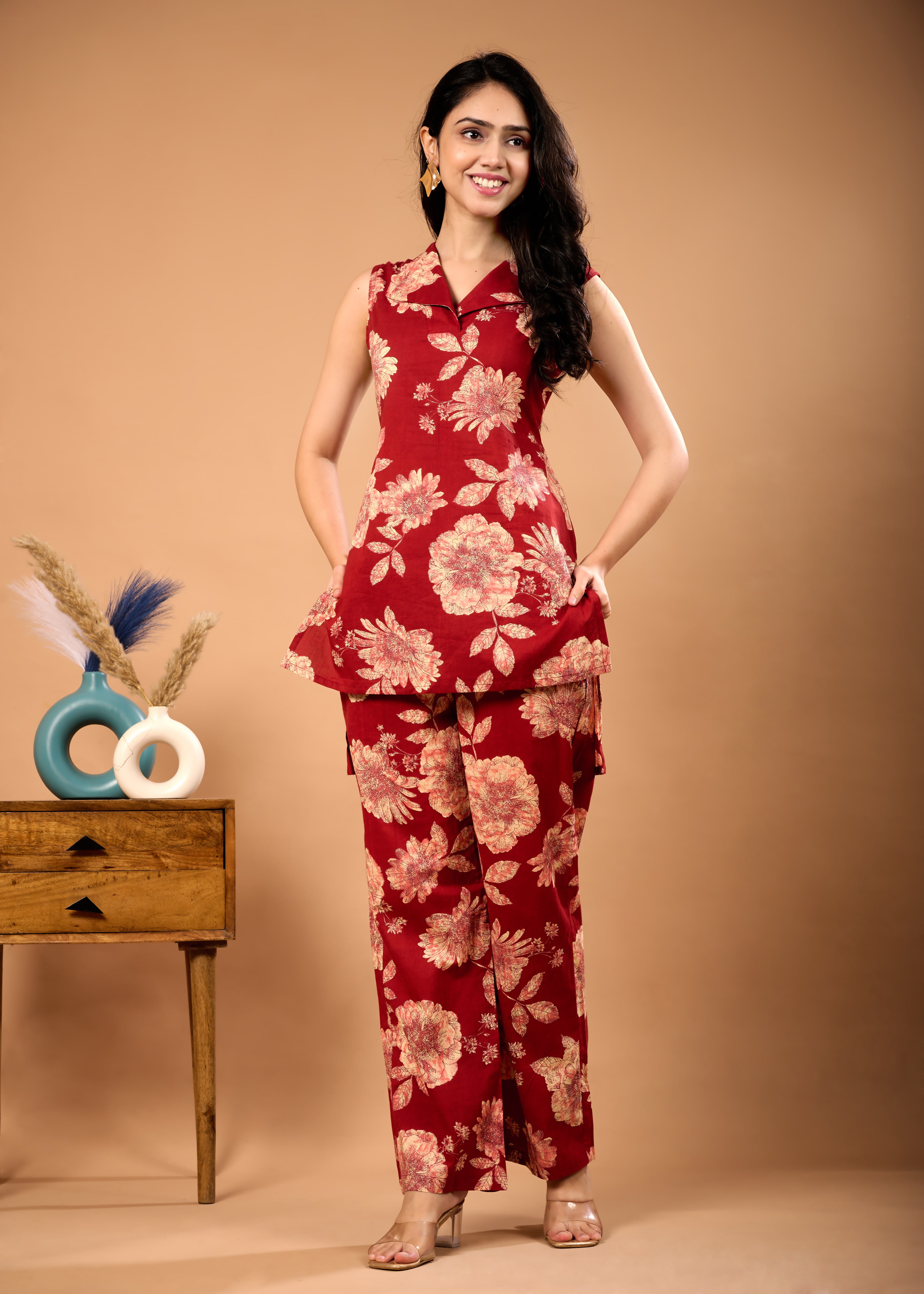 RUHI RED HAND CRAFTED COTTON CO-OD SET