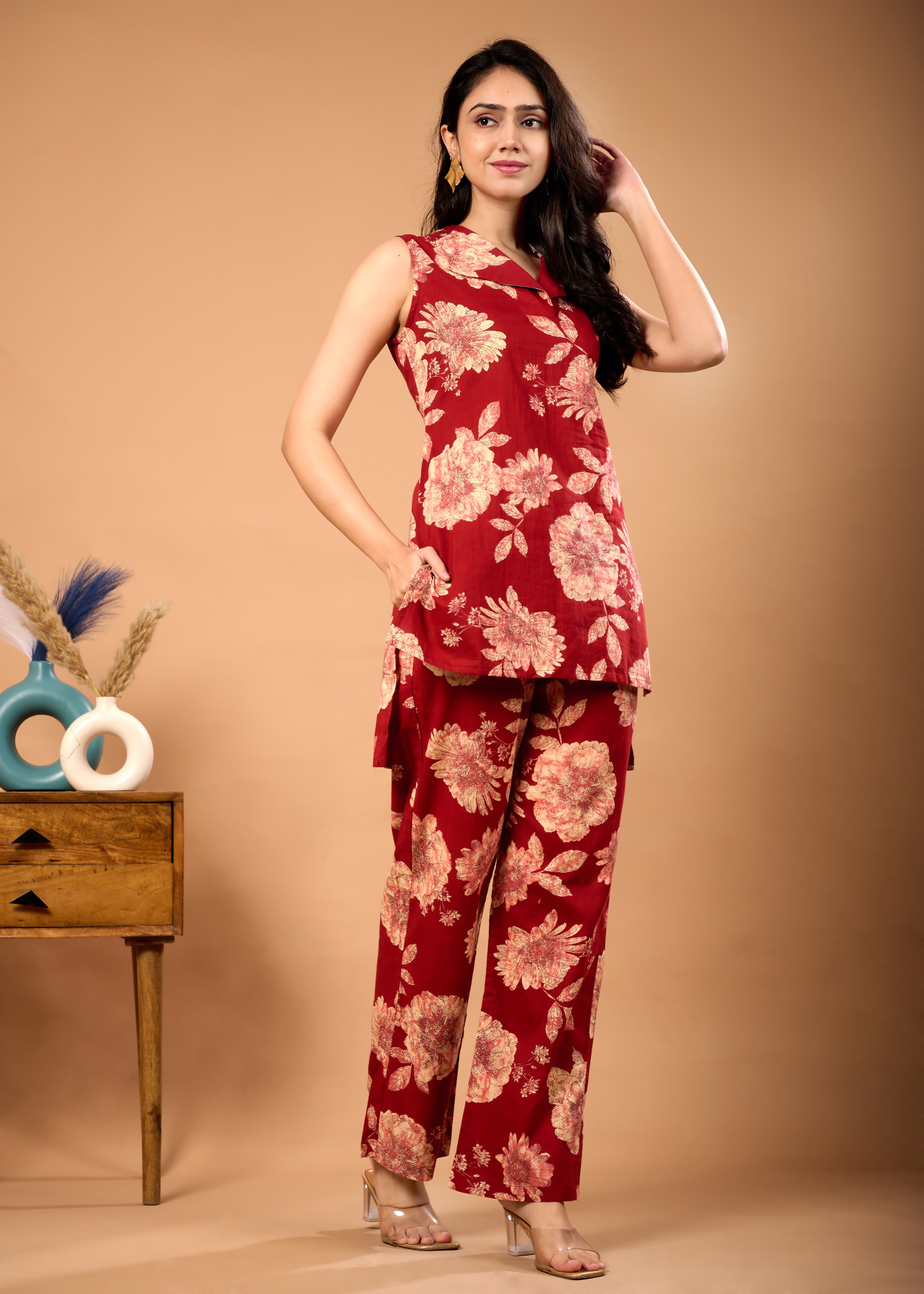 RUHI RED HAND CRAFTED COTTON CO-OD SET