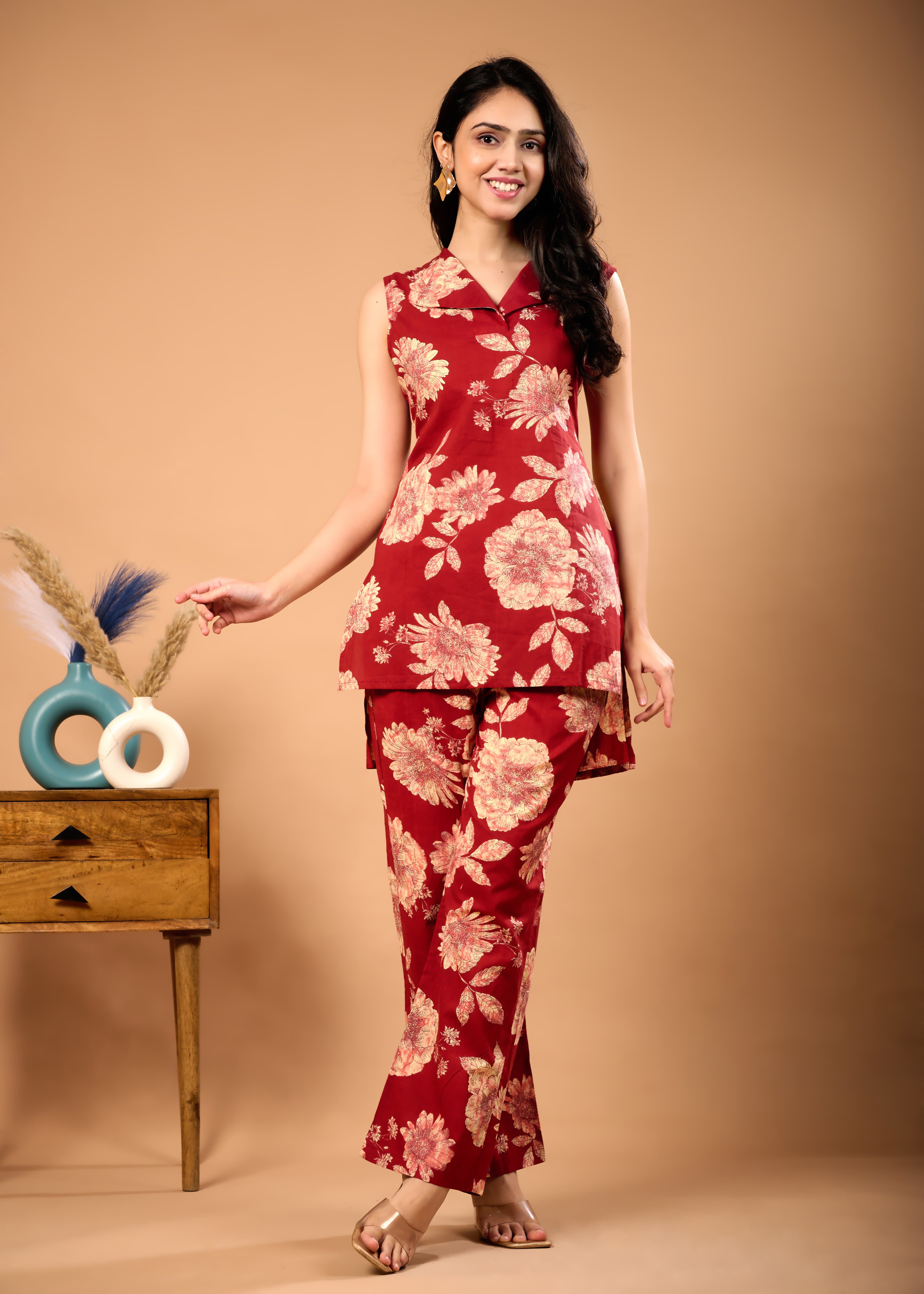 RUHI RED HAND CRAFTED COTTON CO-OD SET