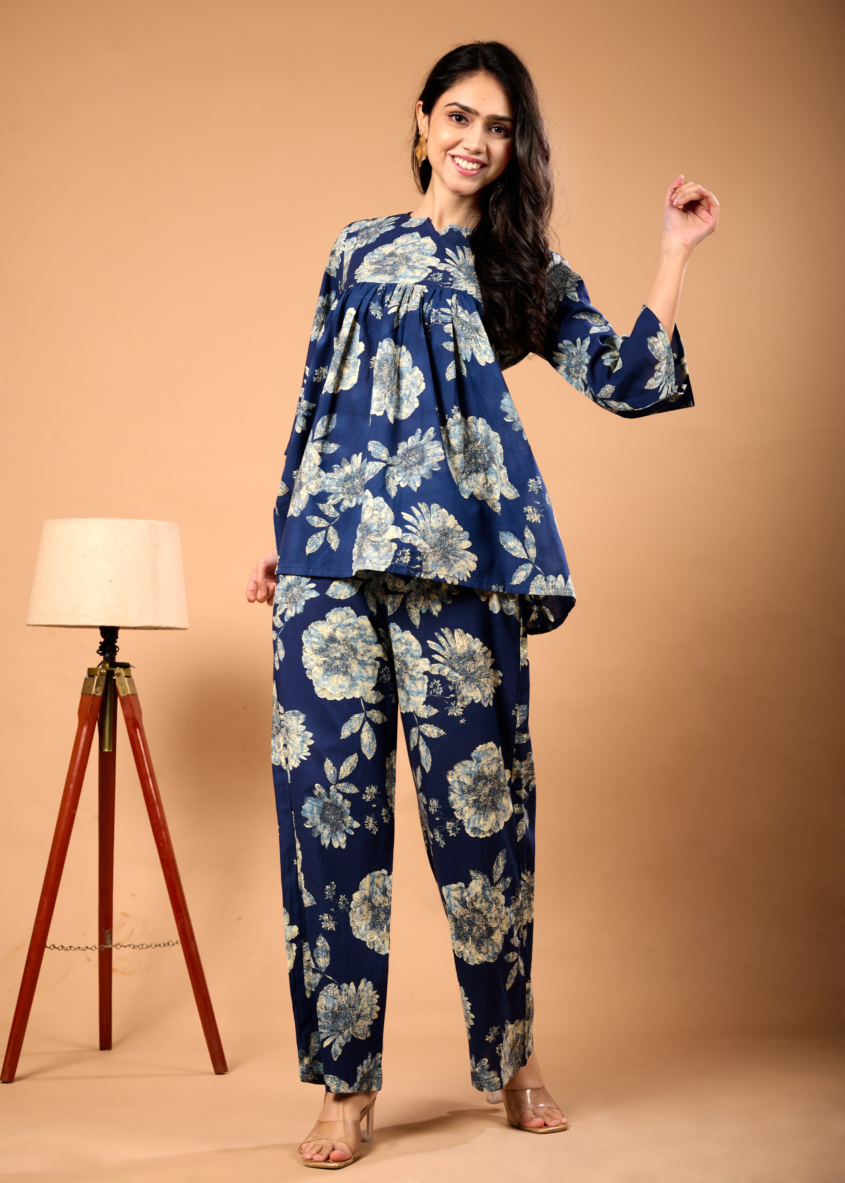 HIBA BLUE HAND CERAFTED FLORAL CO-OD SET