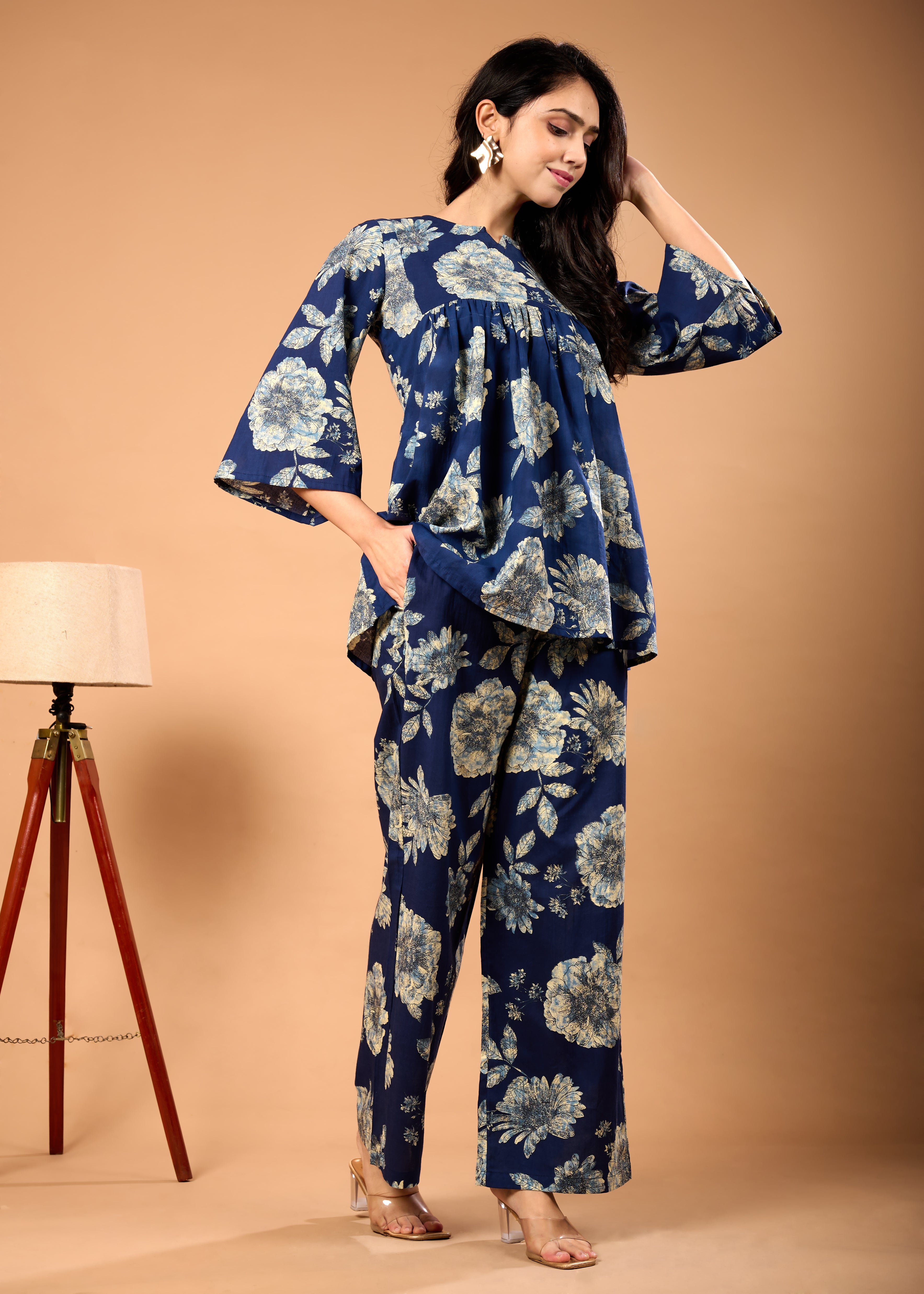 HIBA BLUE HAND CERAFTED FLORAL CO-OD SET