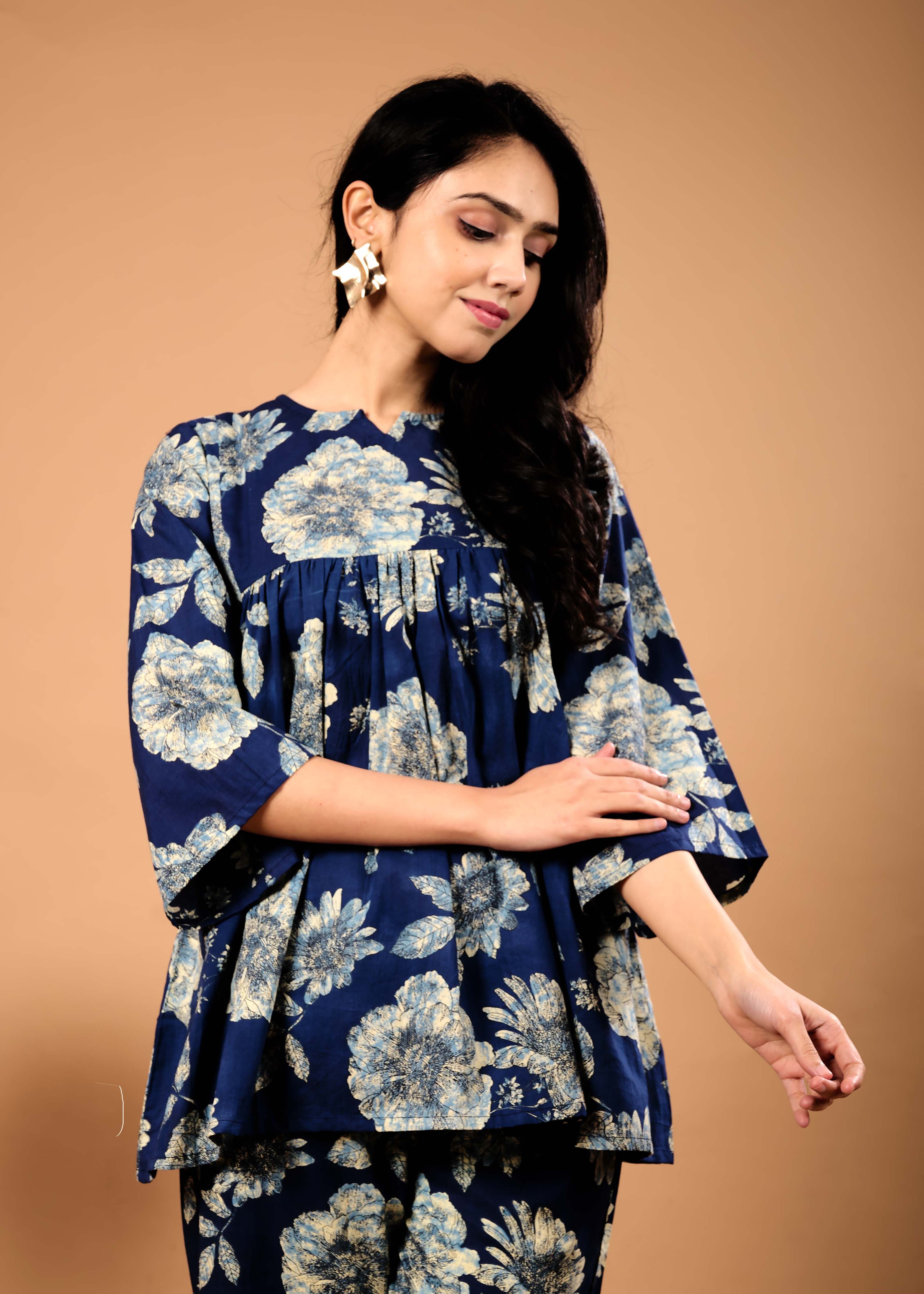 HIBA BLUE HAND CERAFTED FLORAL CO-OD SET