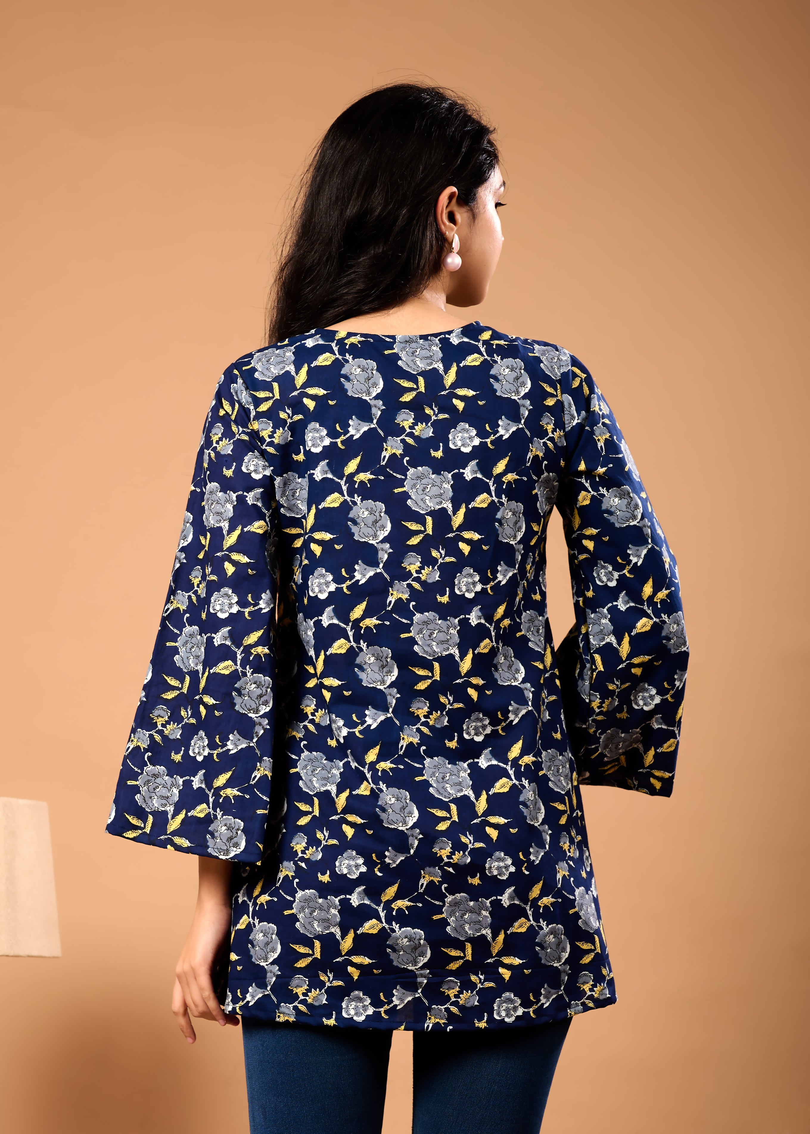 ZOHA BLUE HAND CRAFTED COTTON PEPLUM TOP