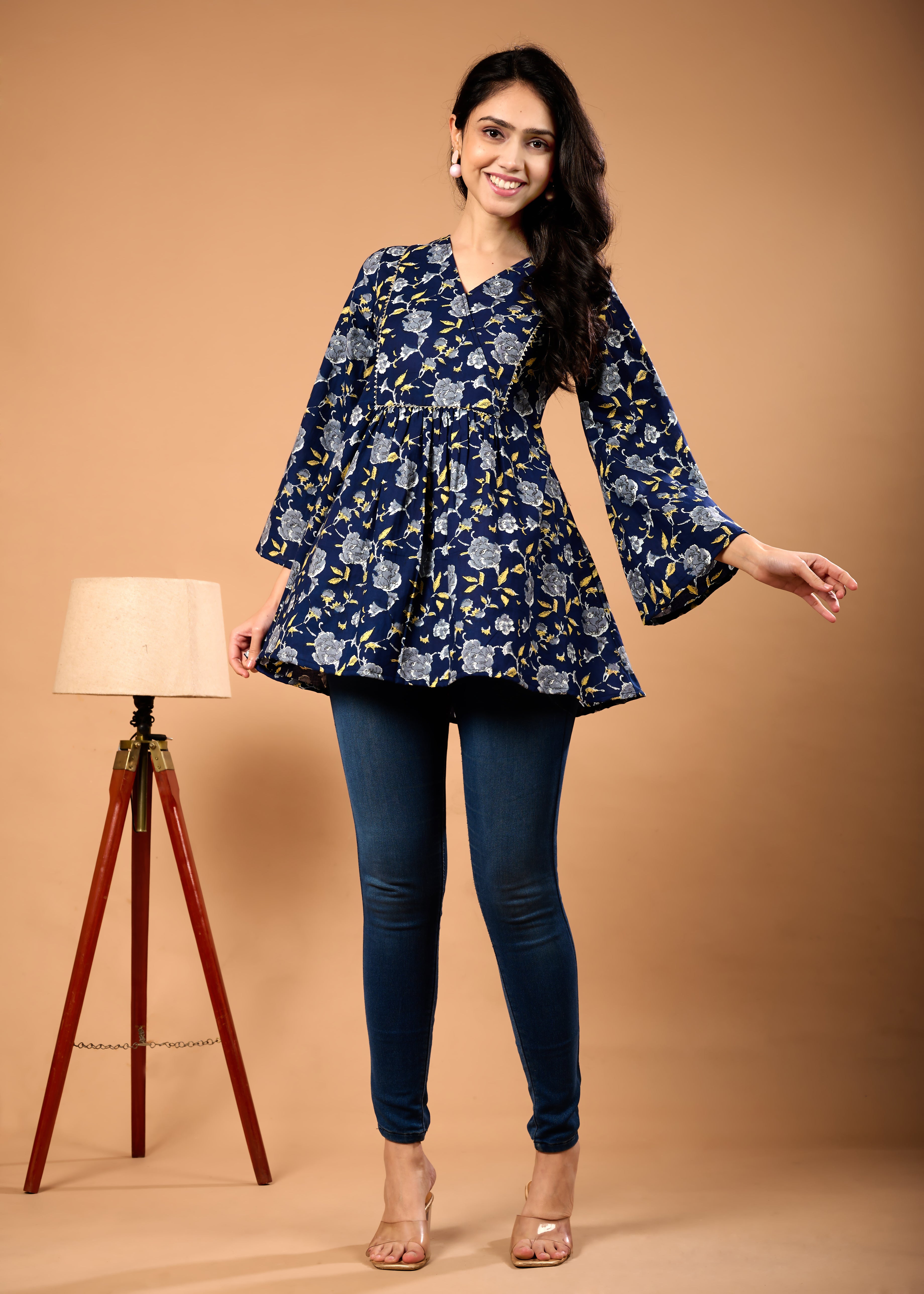 ZOHA BLUE HAND CRAFTED COTTON PEPLUM TOP