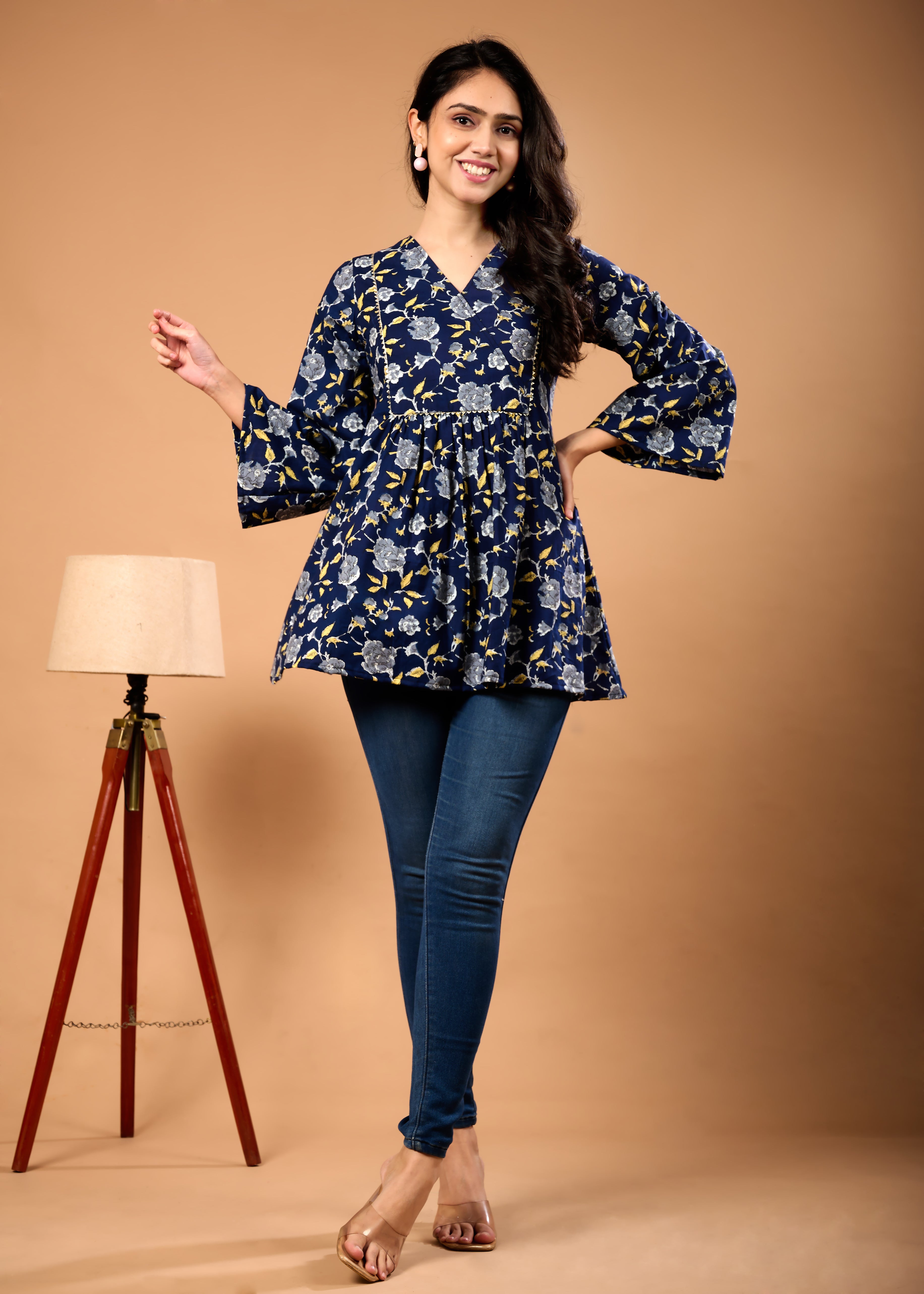 ZOHA BLUE HAND CRAFTED COTTON PEPLUM TOP