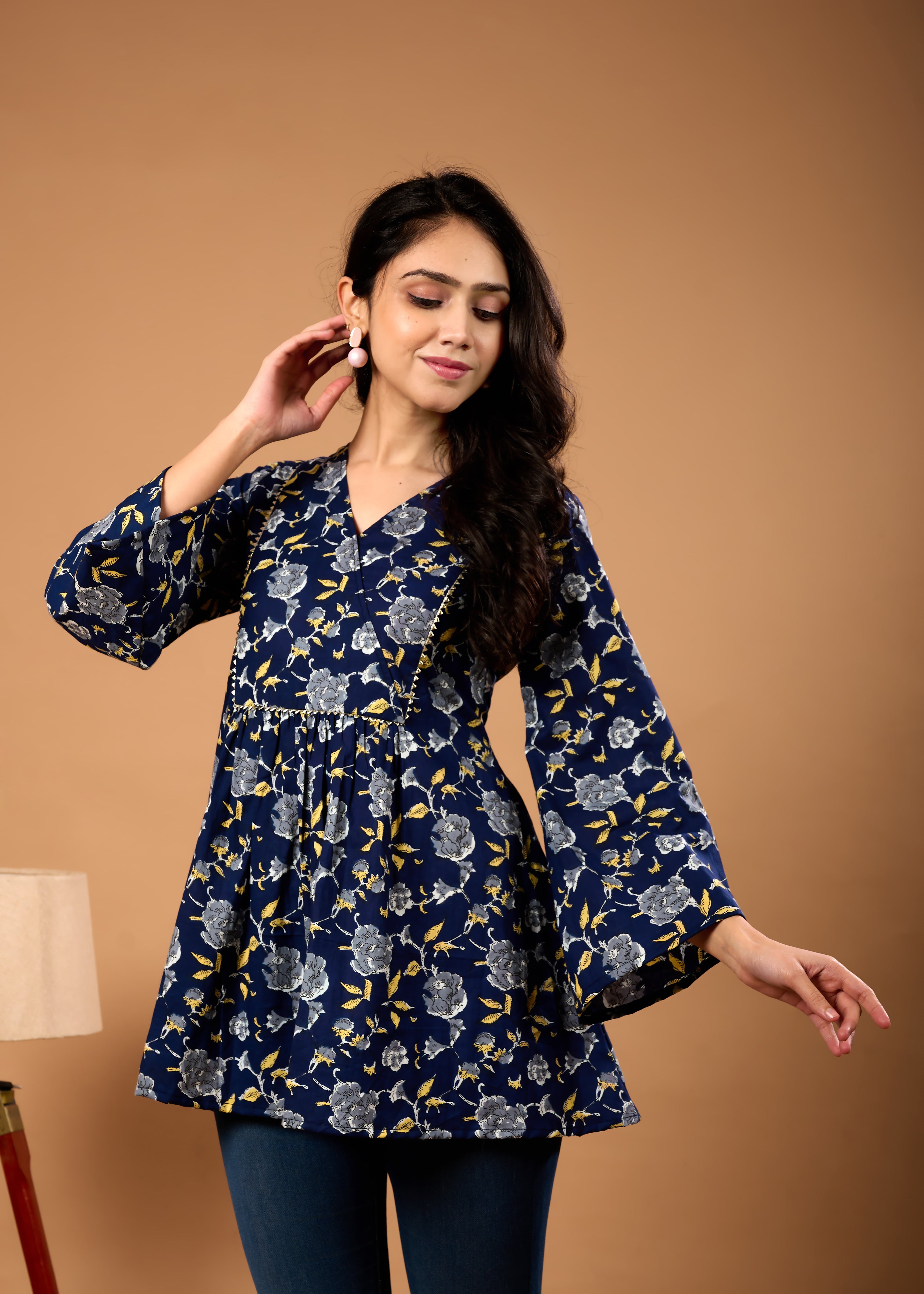 ZOHA BLUE HAND CRAFTED COTTON PEPLUM TOP