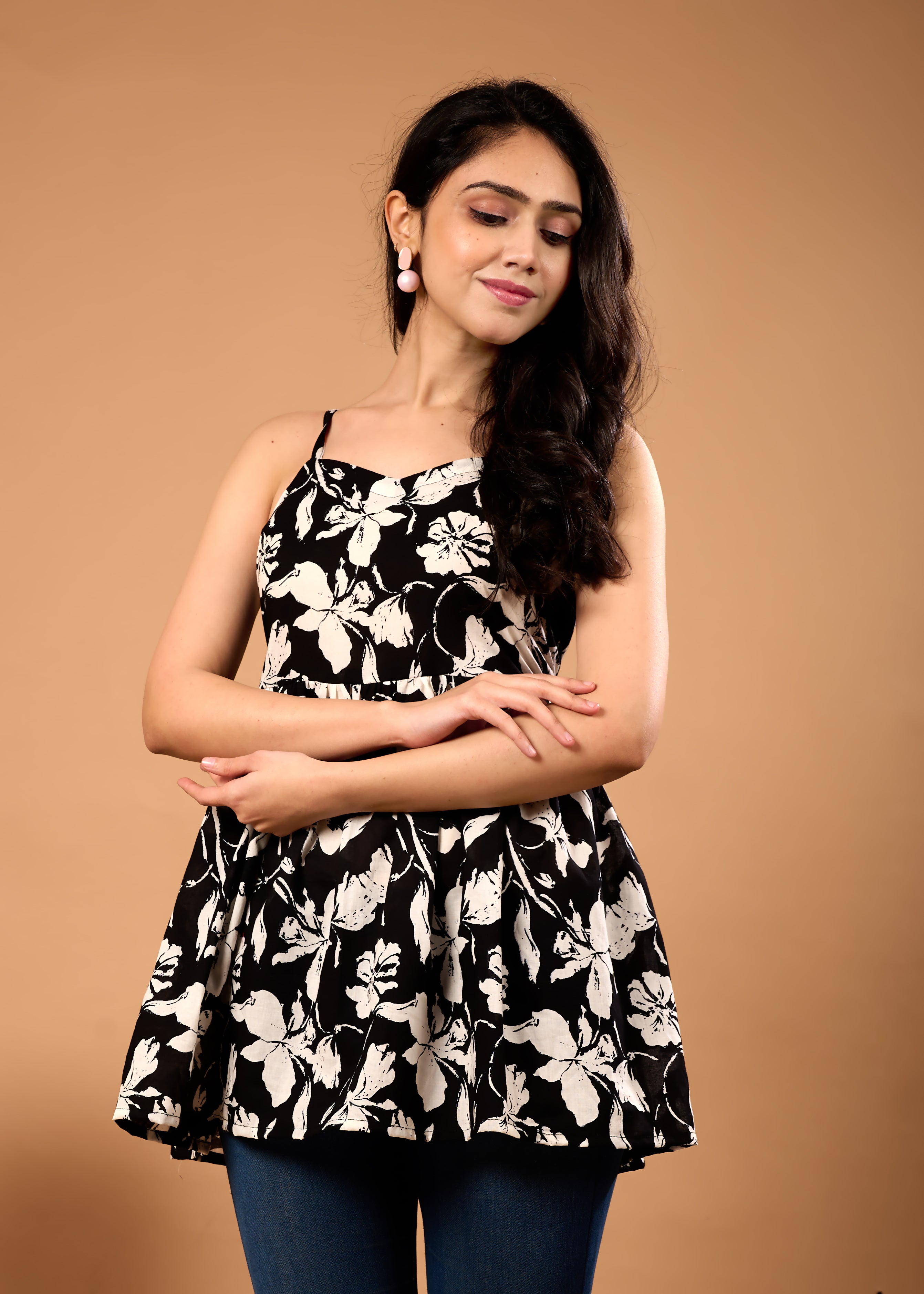 BLACK BEAUTY HAND CRAFTED COTTON PEPLUM TOP