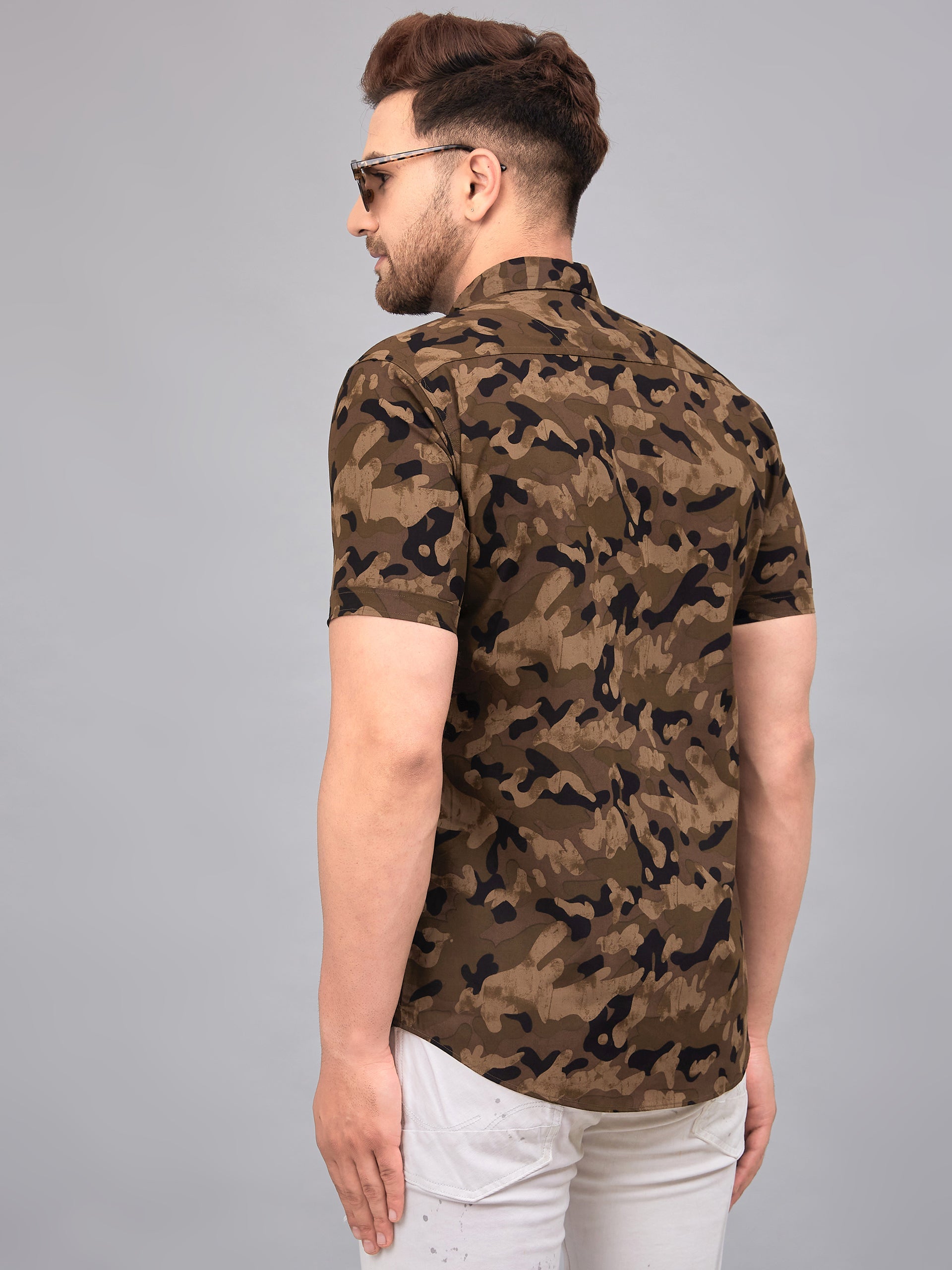 Louis Monarch's Men Regular Fit Brown Printed Spread Collar Casual Half Shirt