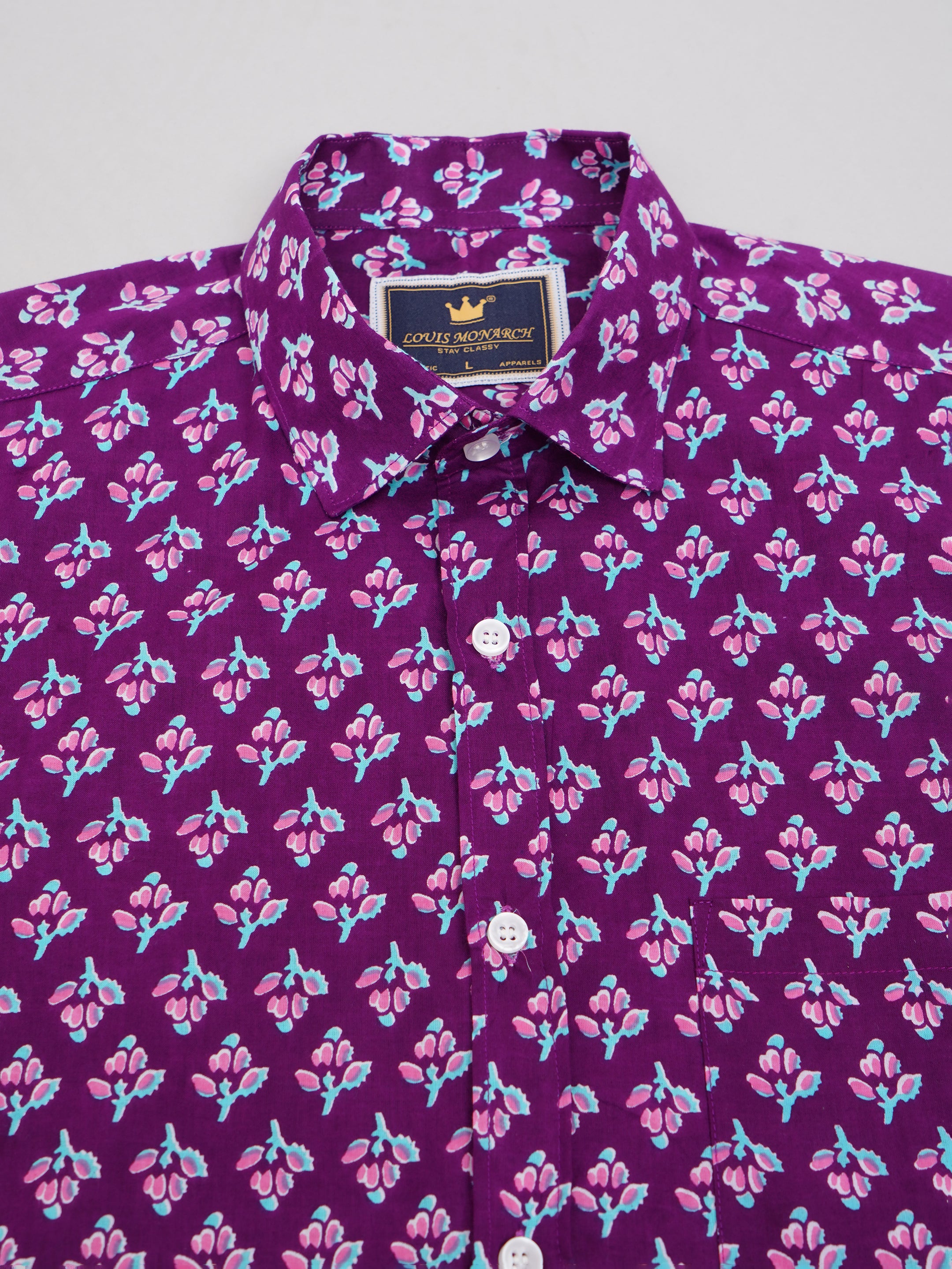 Louis Monarch Premium Purple Jaipuri Printed Cotton Casual Shirt