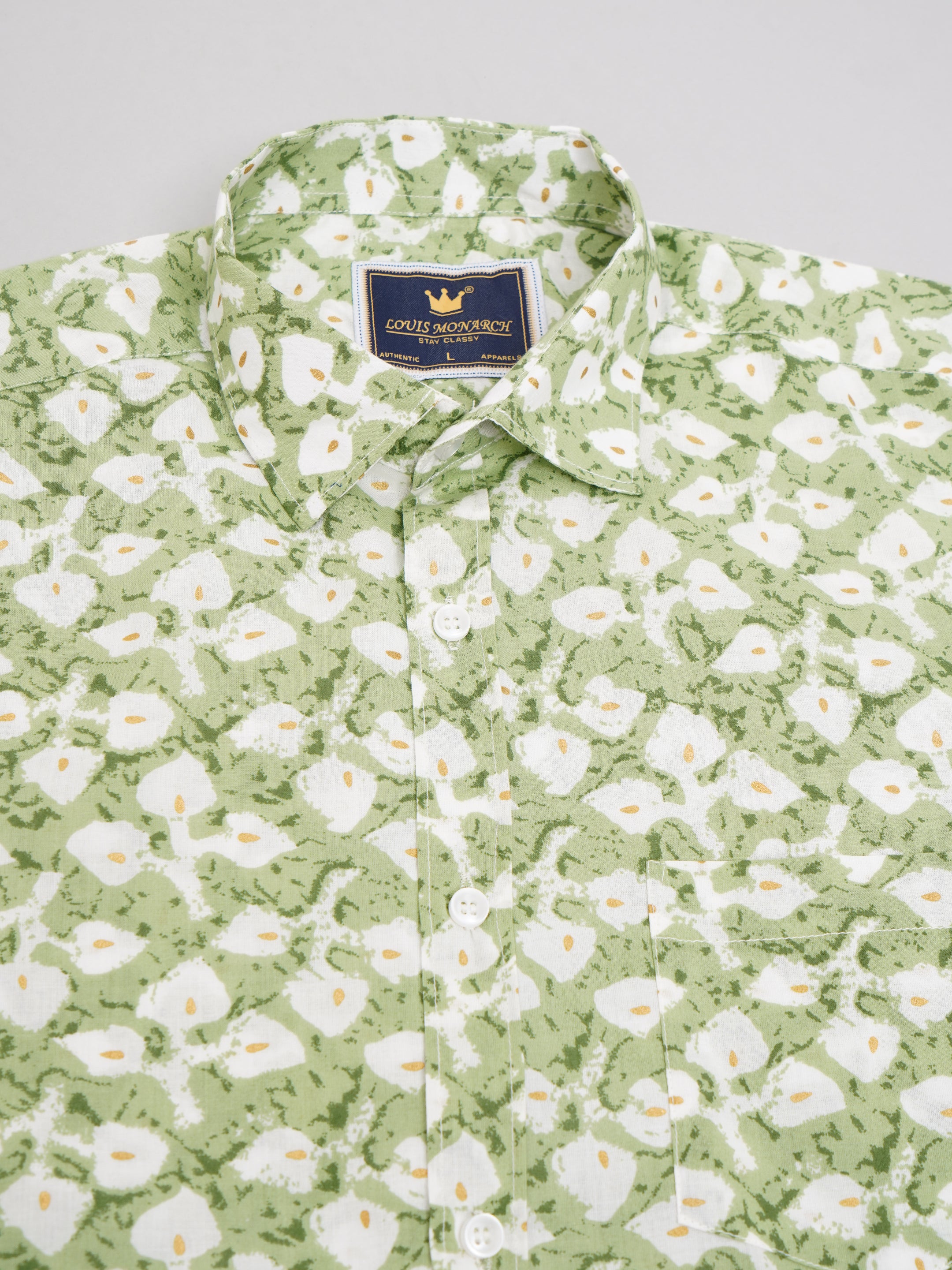 Louis Monarch Premium Jaipuri Printed Cotton Green Half Sleeve Casual Shirt