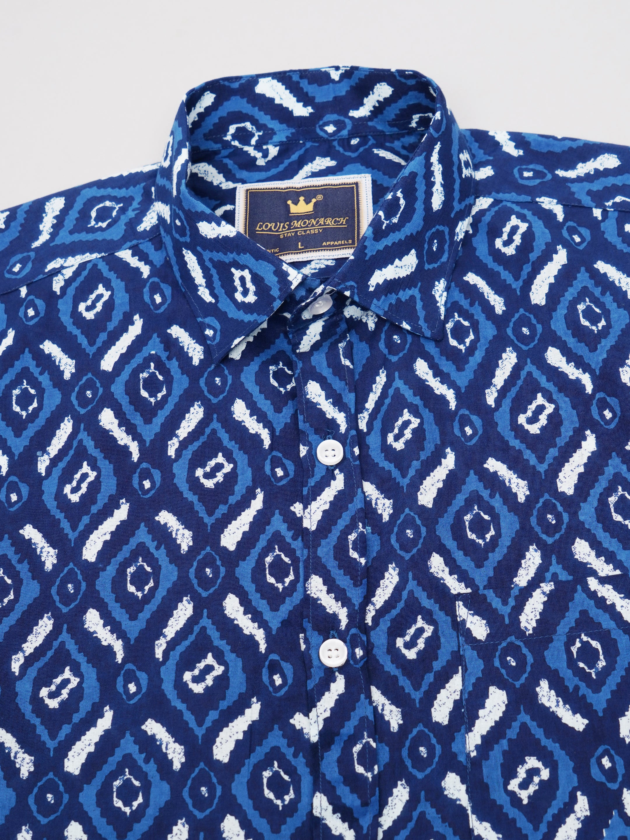 Louis Monarch Premium Blue Jaipuri Printed Cotton Casual Shirt