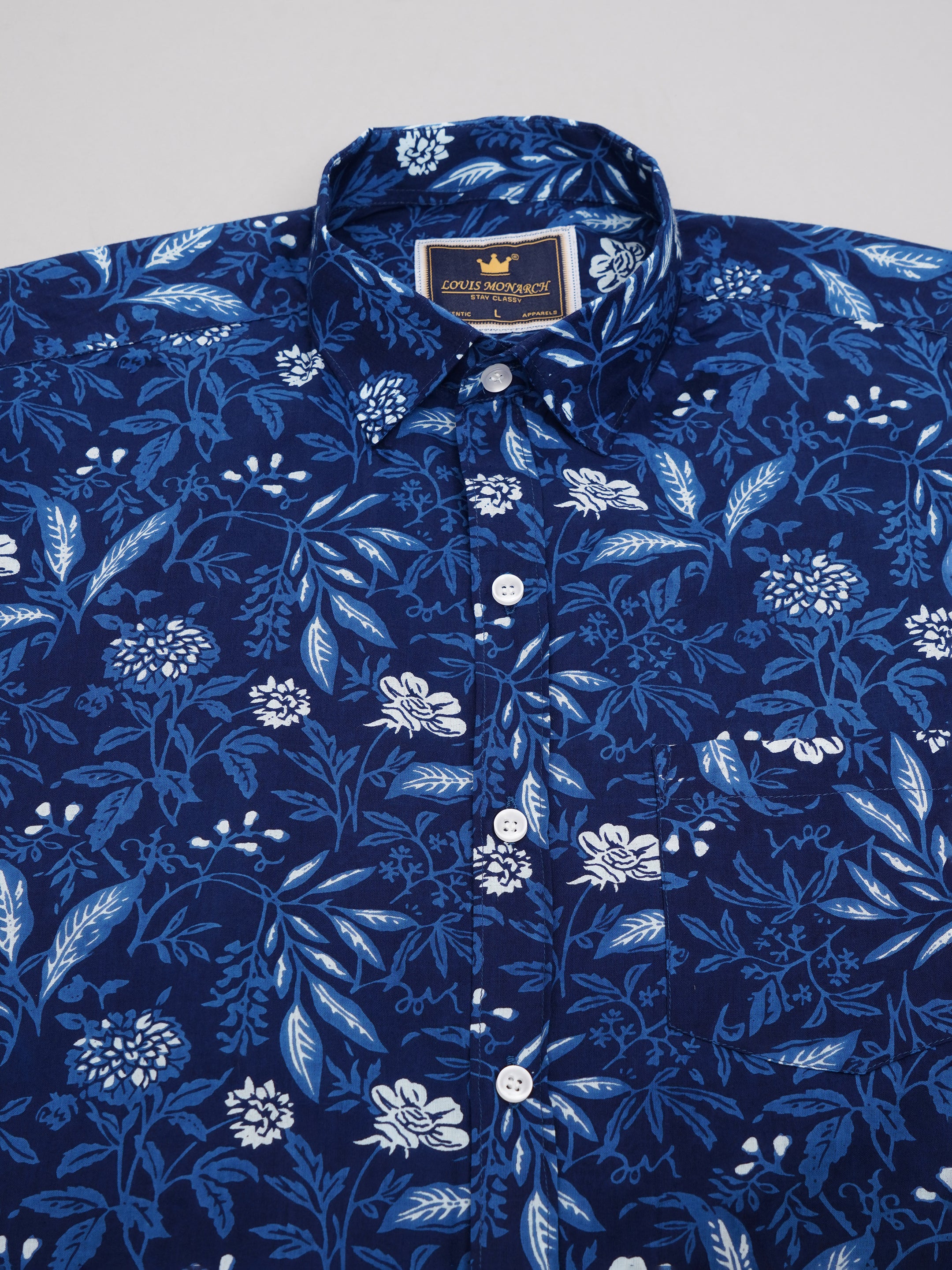 Louis Monarch Premium Navy Blue Jaipuri Printed Cotton Casual Shirt