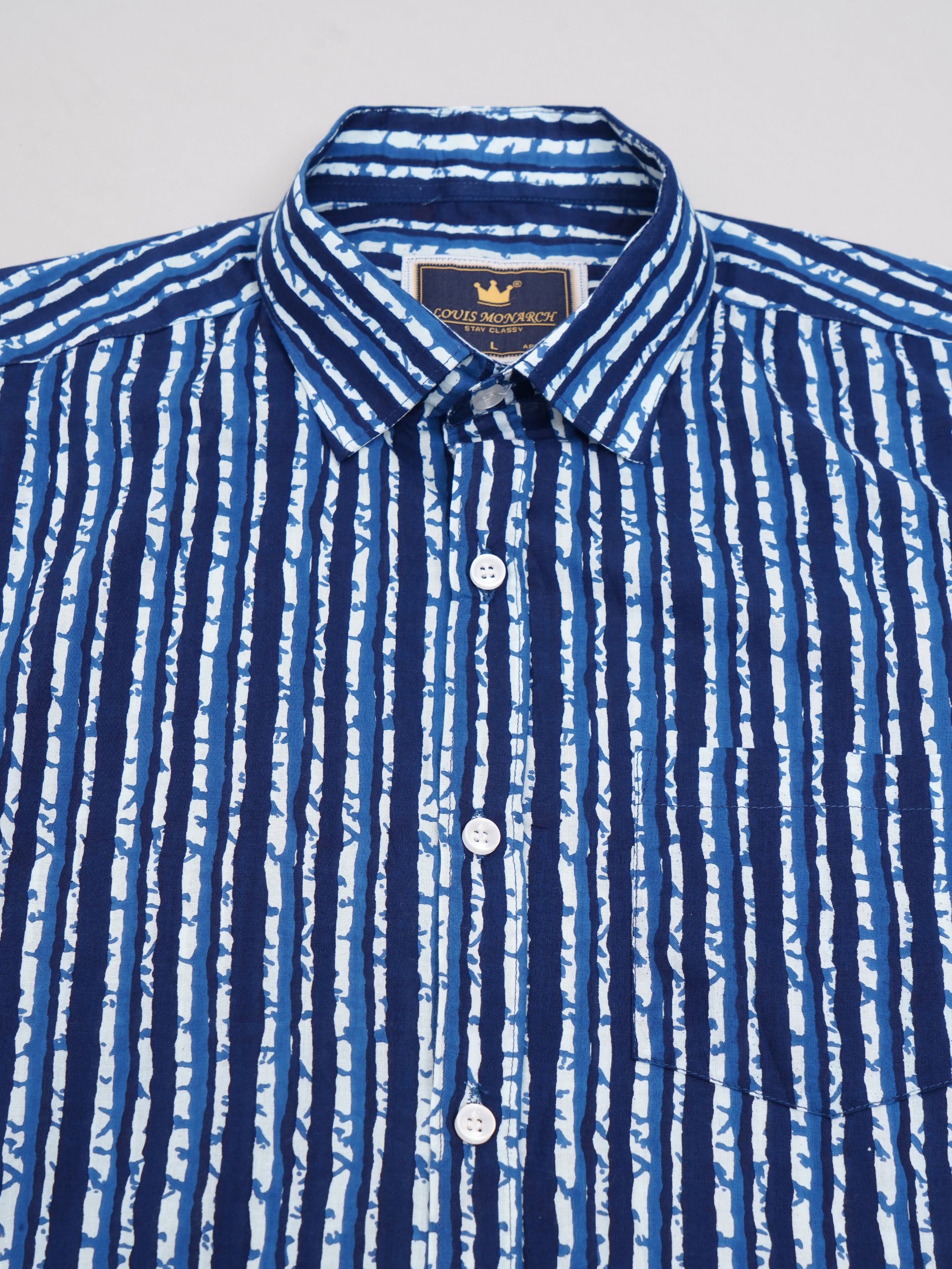 Louis Monarch Premium Jaipuri Printed Cotton Stripe Half Sleeve Casual Shirt