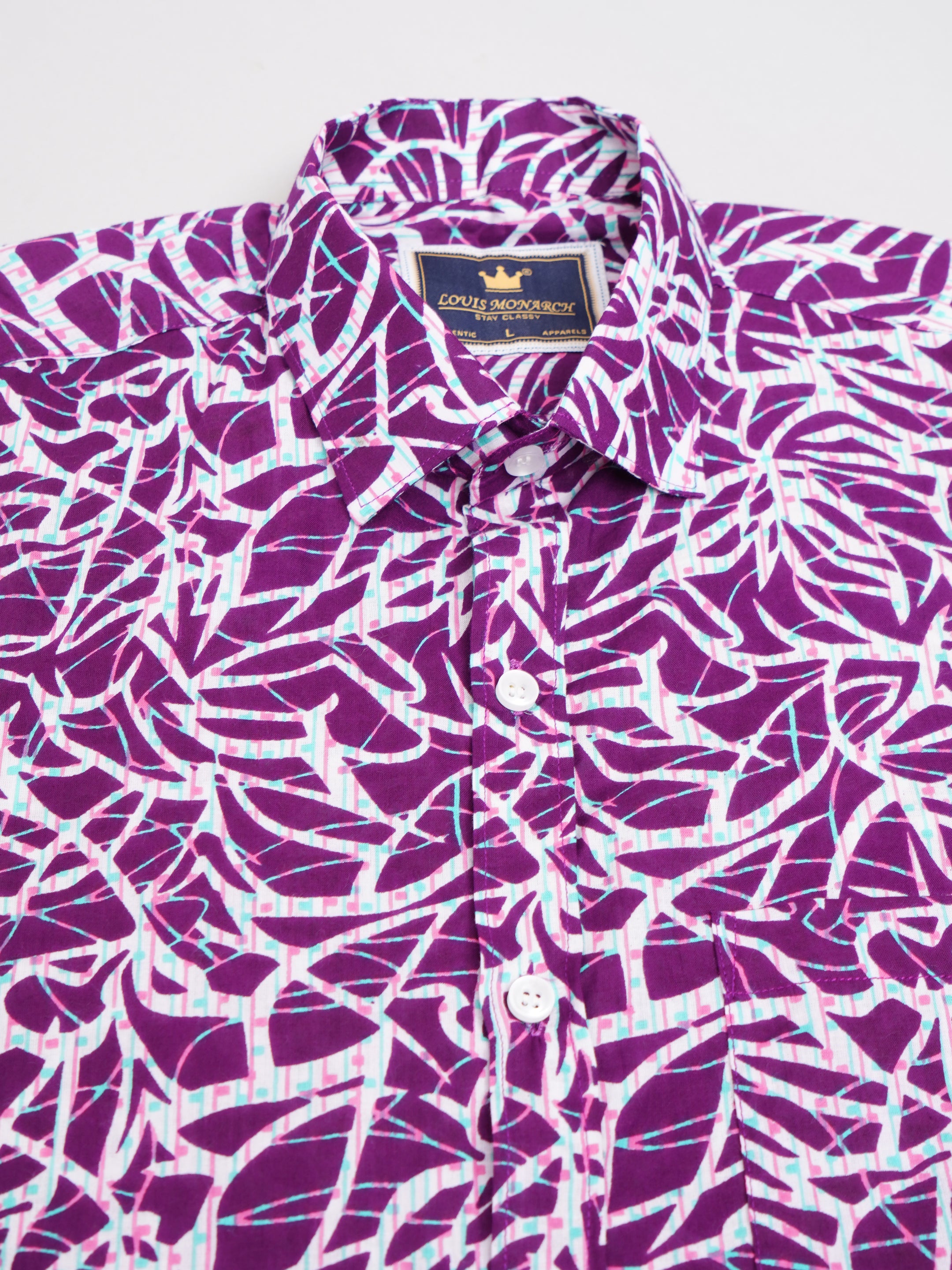 Louis Monarch Premium Purple  Jaipuri Printed Cotton Casual Shirt