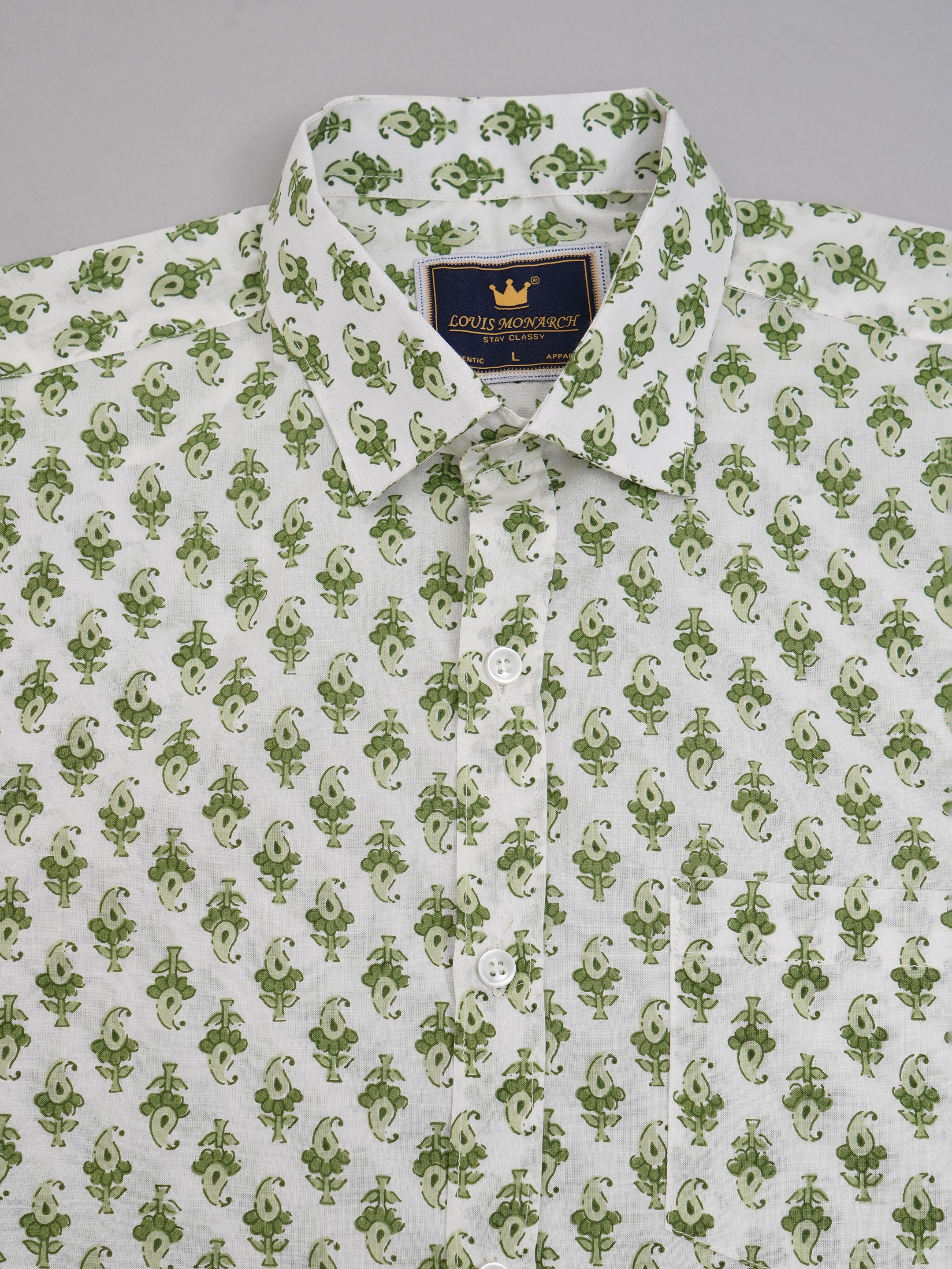 Louis Monarch Premium Jaipuri Printed Cotton Off White Half Sleeve Casual Shirt