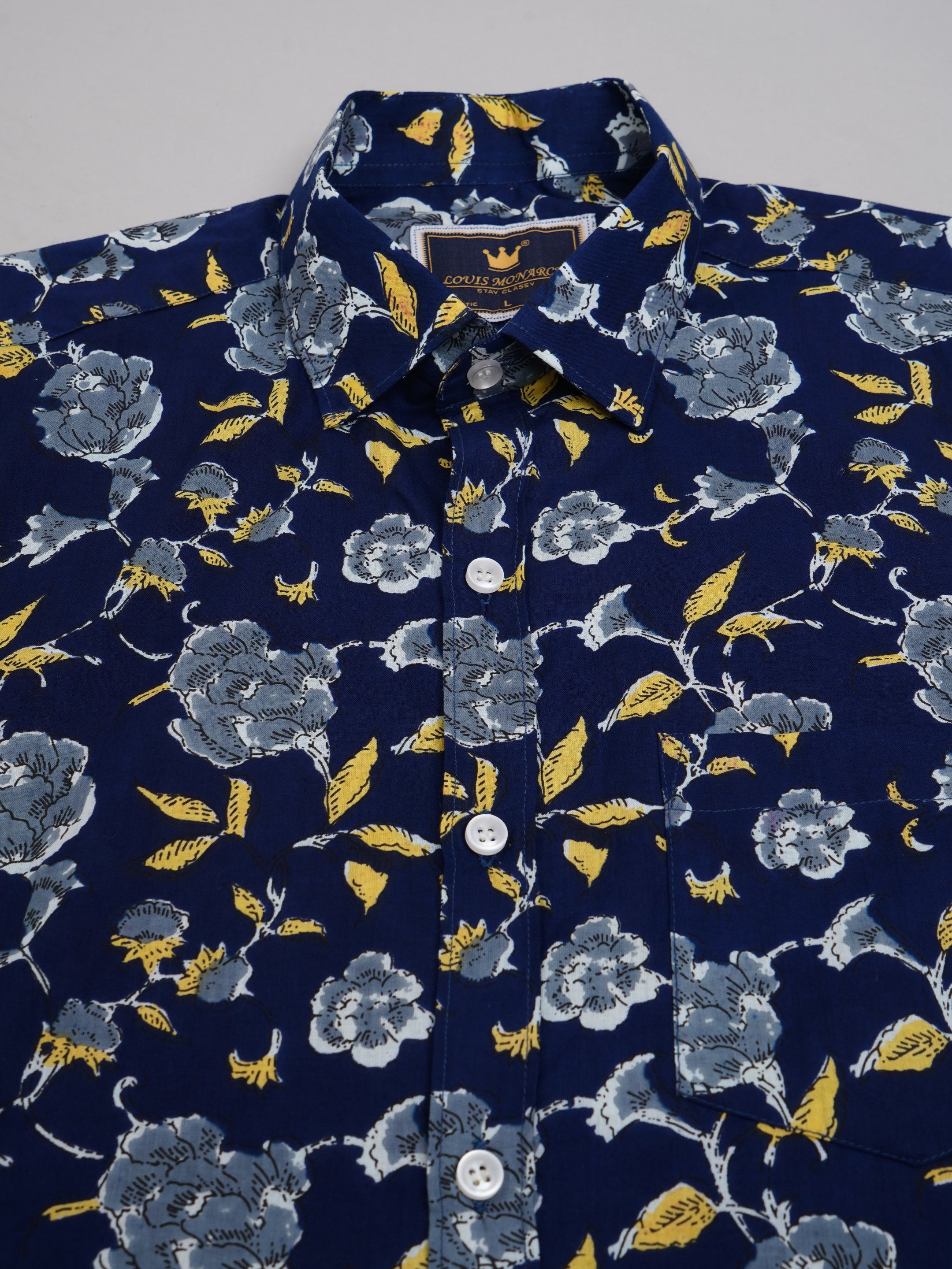 Louis Monarch Premium  Navy Blue Jaipuri Printed Cotton Casual Shirt