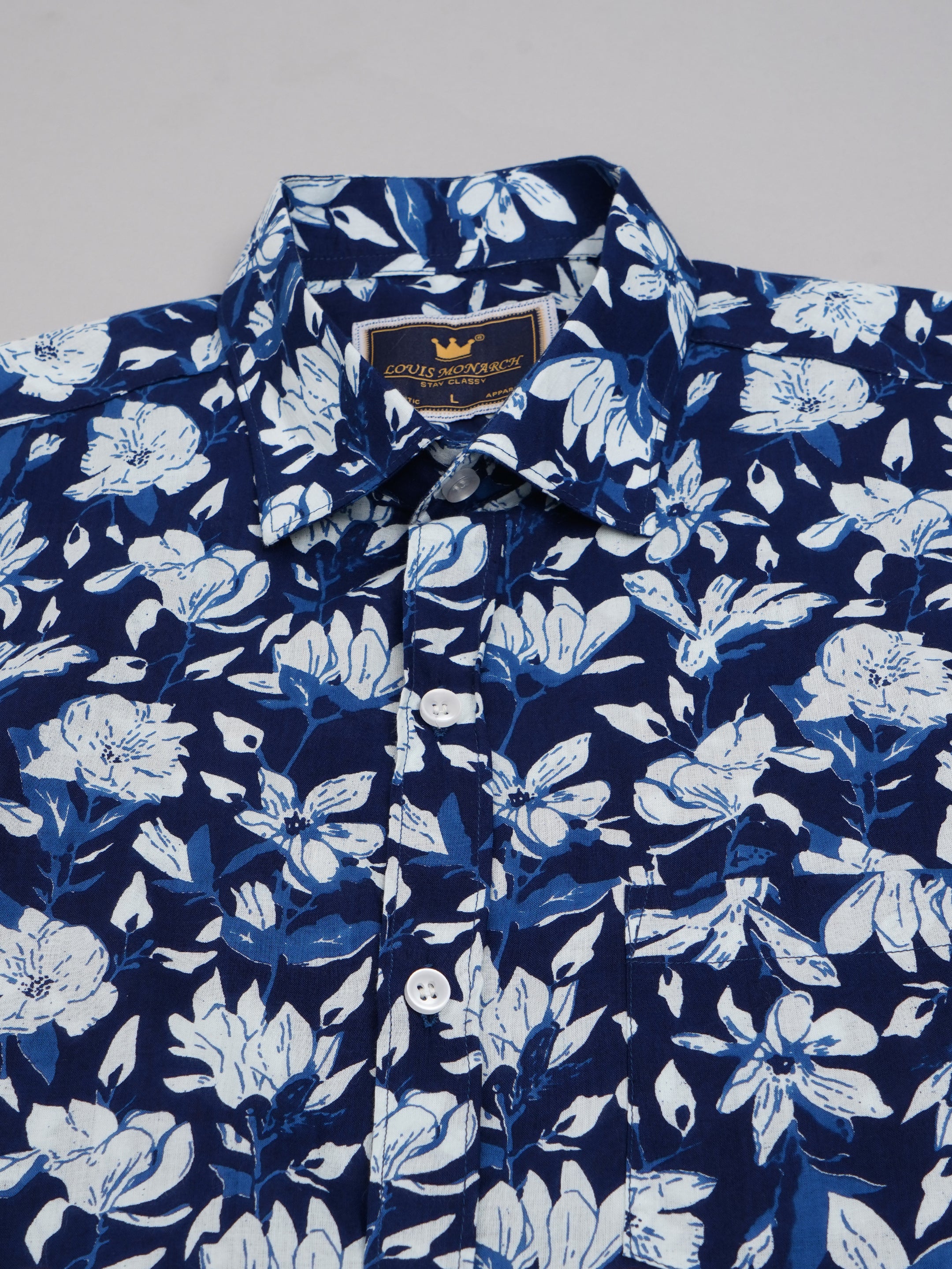 Louis Monarch Premium Blue Jaipuri Printed Cotton Casual Shirt
