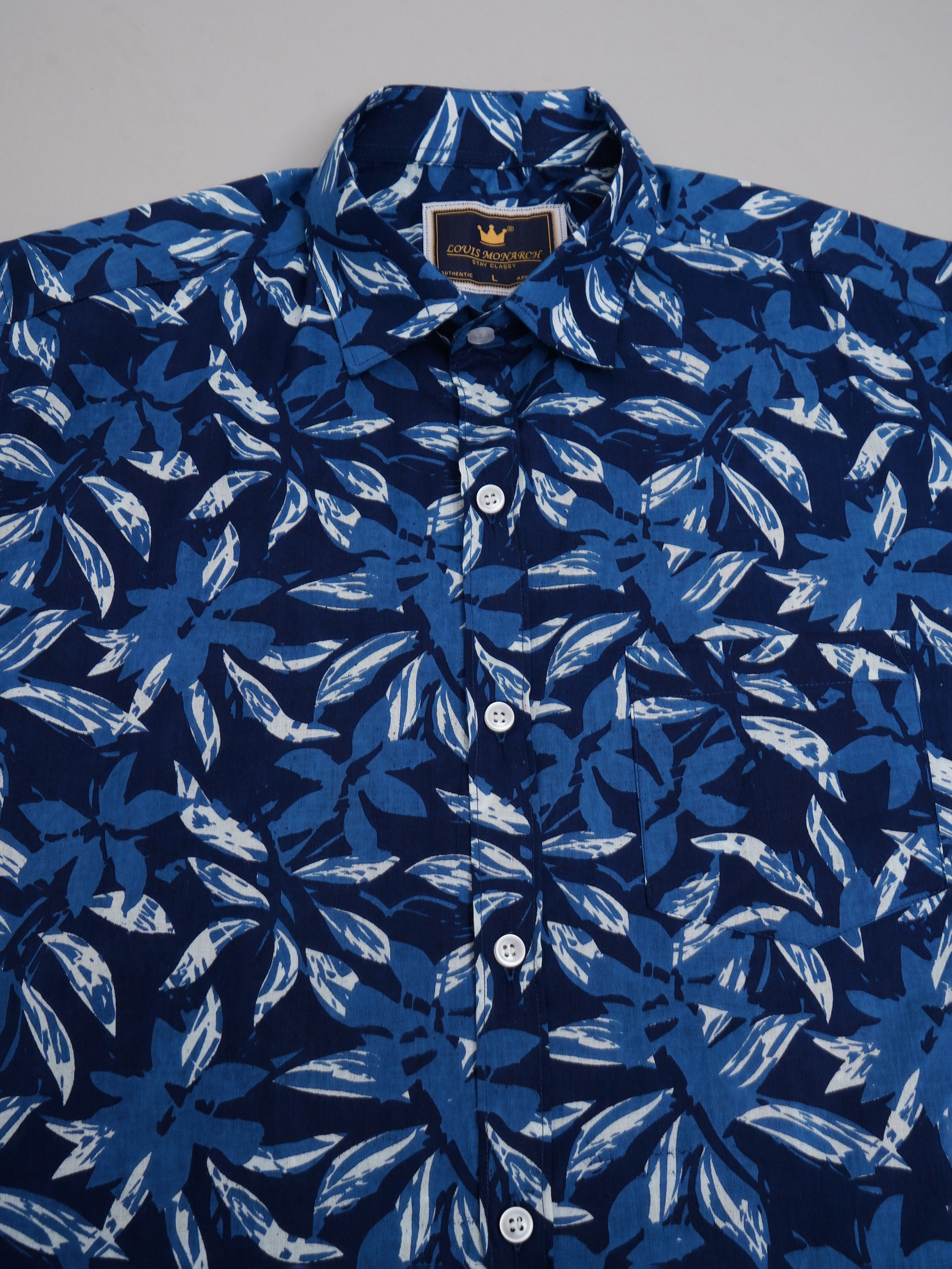 Louis Monarch Premium Blue Jaipuri Printed Cotton Casual Shirt